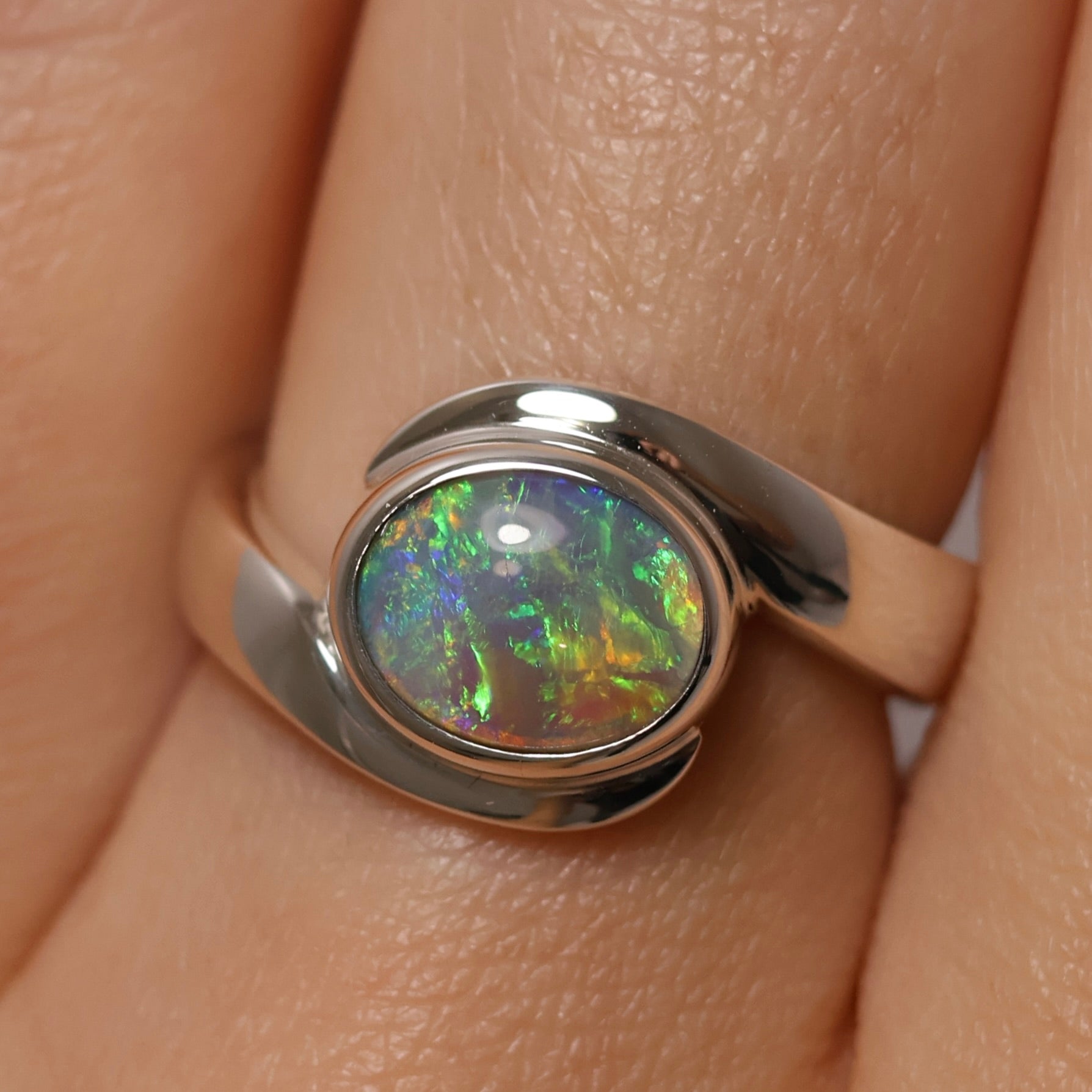 Crystal Opal Ring - Sterling Silver