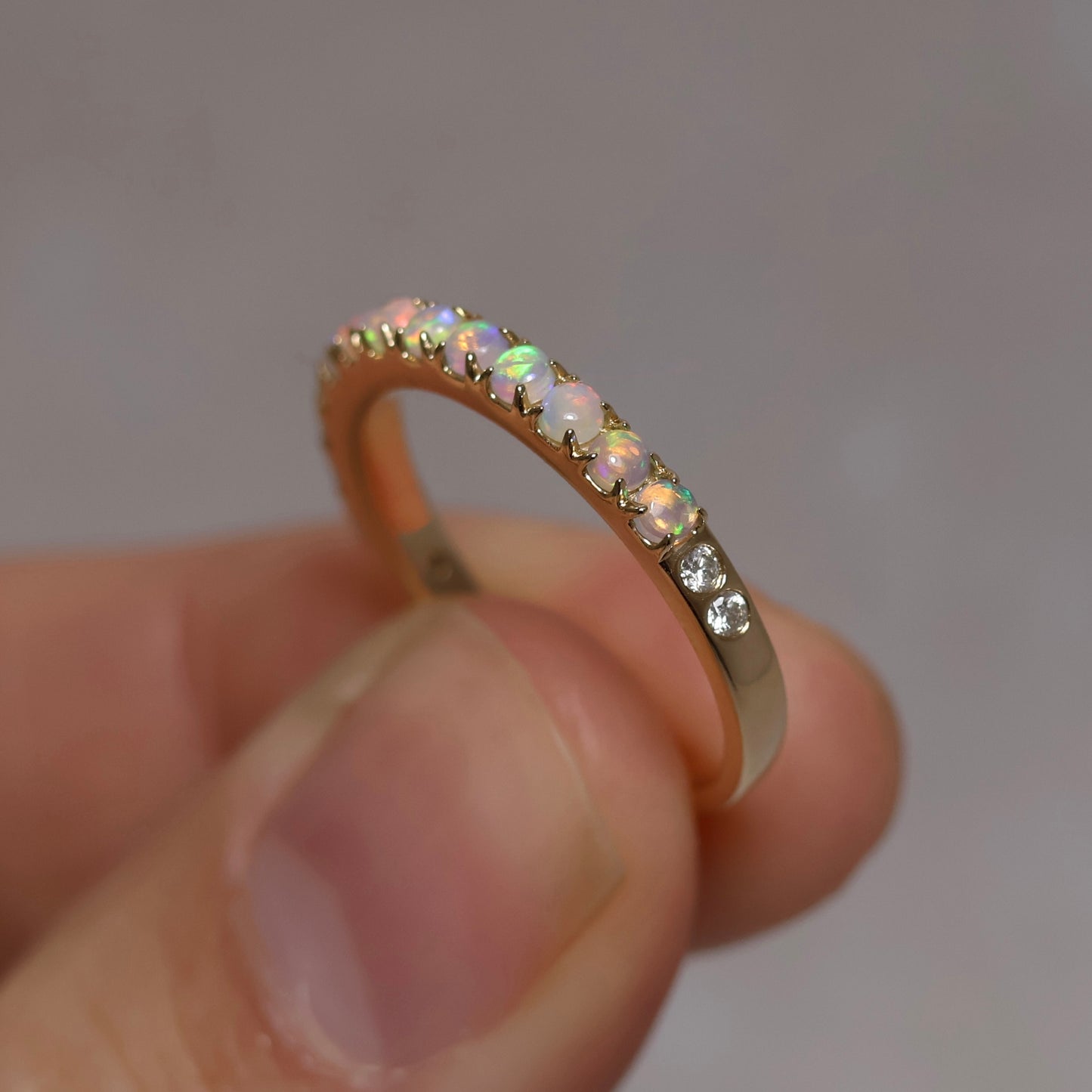 13 Stone Crystal Opal Ring with 4 Diamonds