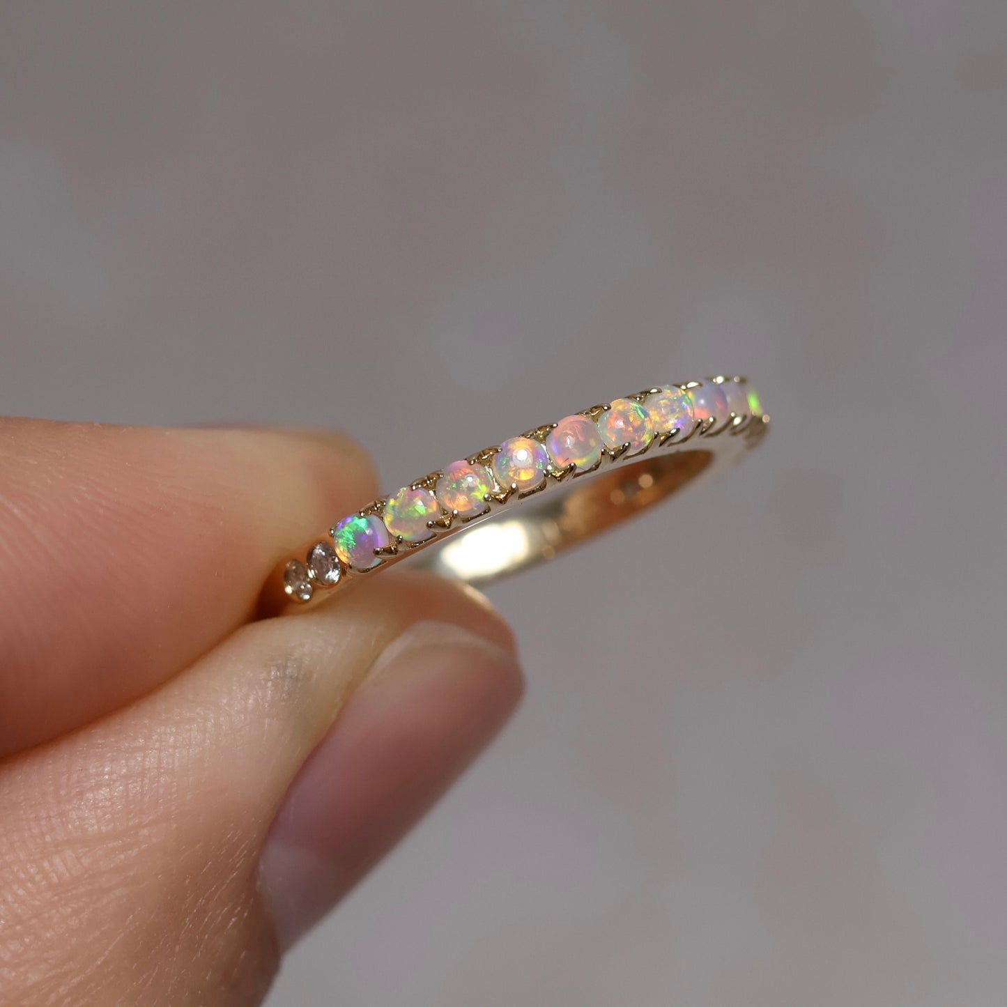 13 Stone Crystal Opal Ring with 4 Diamonds