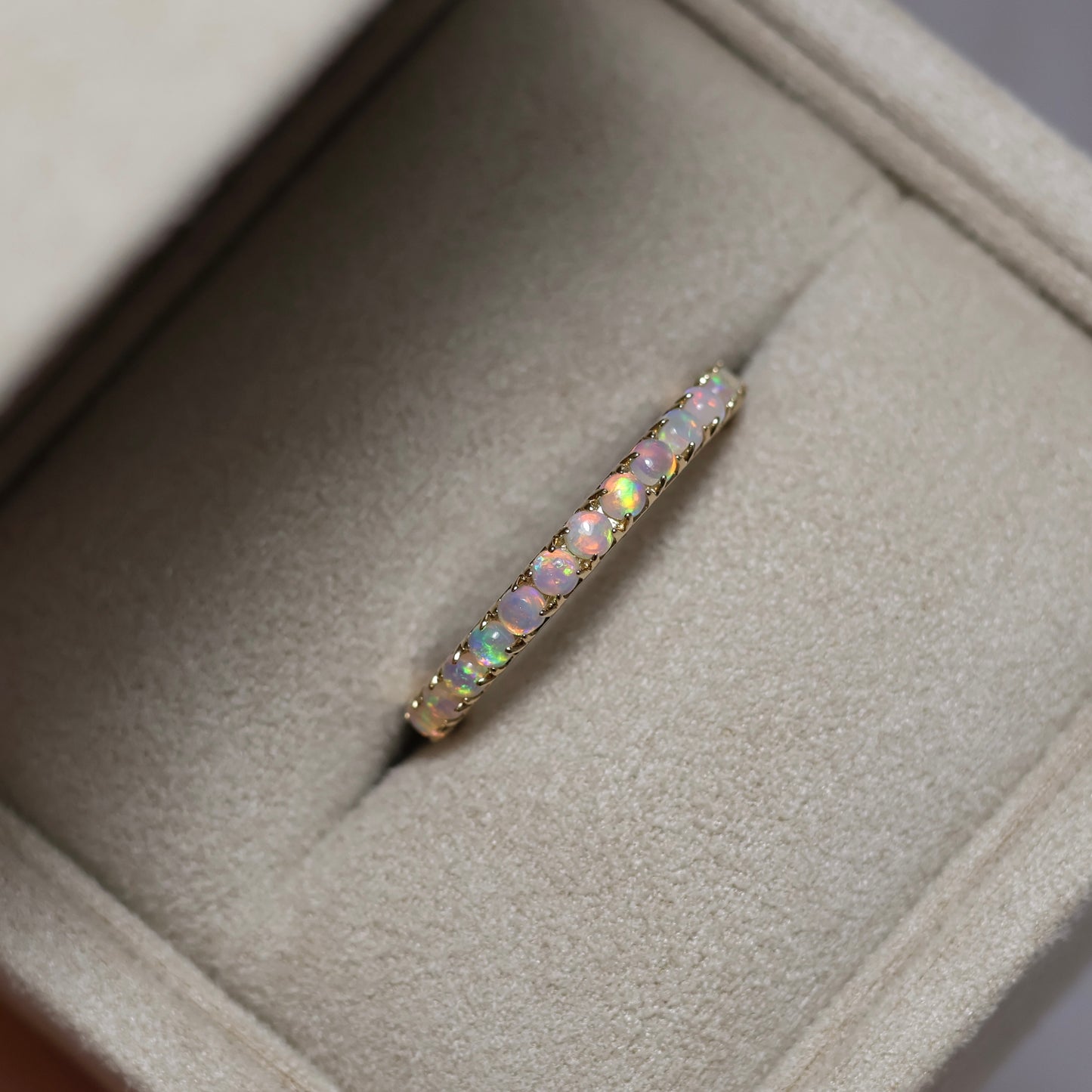 13 Stone Crystal Opal Ring with 4 Diamonds - 14K Yellow Gold