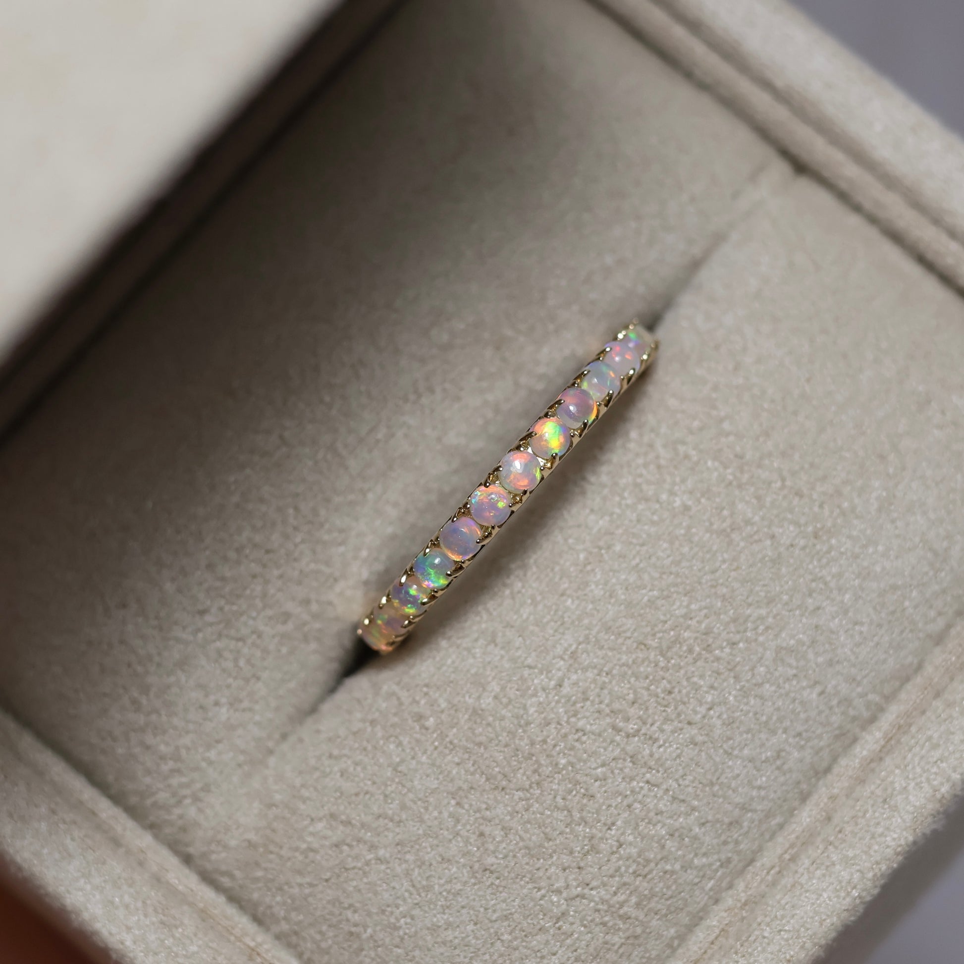 13 Stone Crystal Opal Ring with 4 Diamonds - 14K Yellow Gold