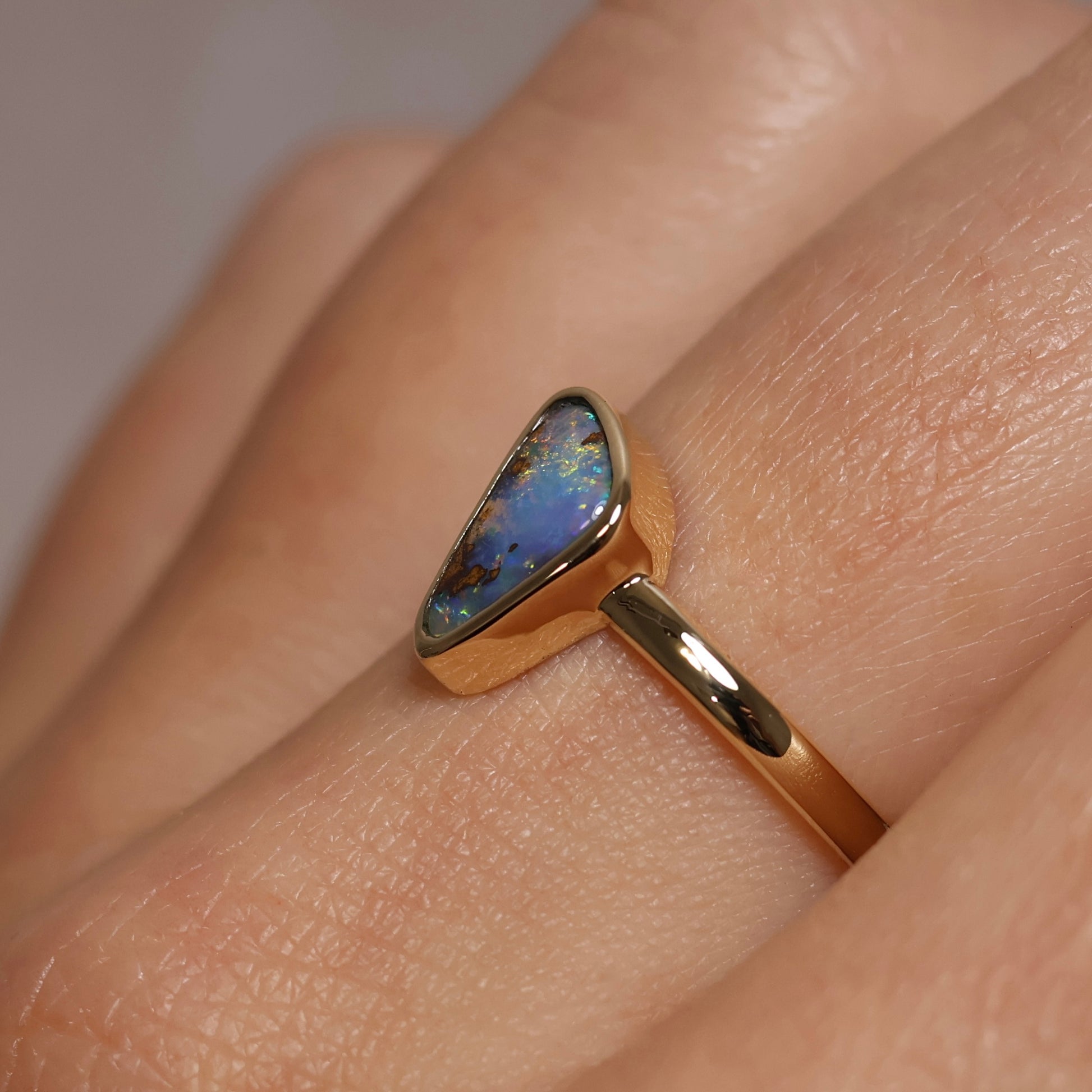 Boulder Opal Ring - 9K Yellow Gold