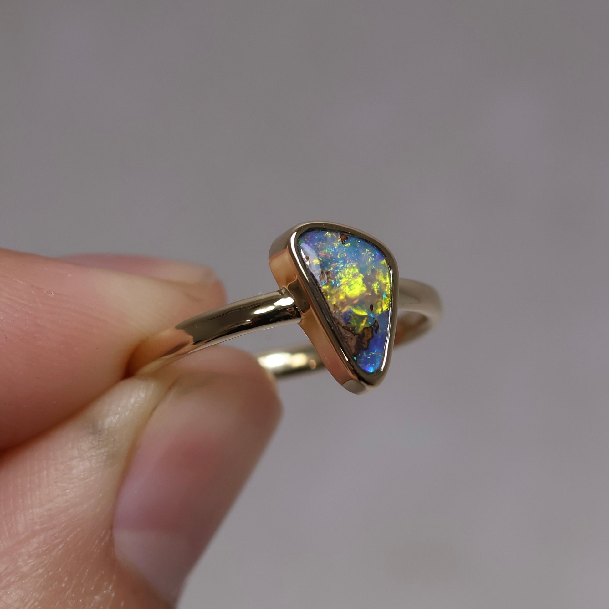 Boulder Opal Ring - 9K Yellow Gold