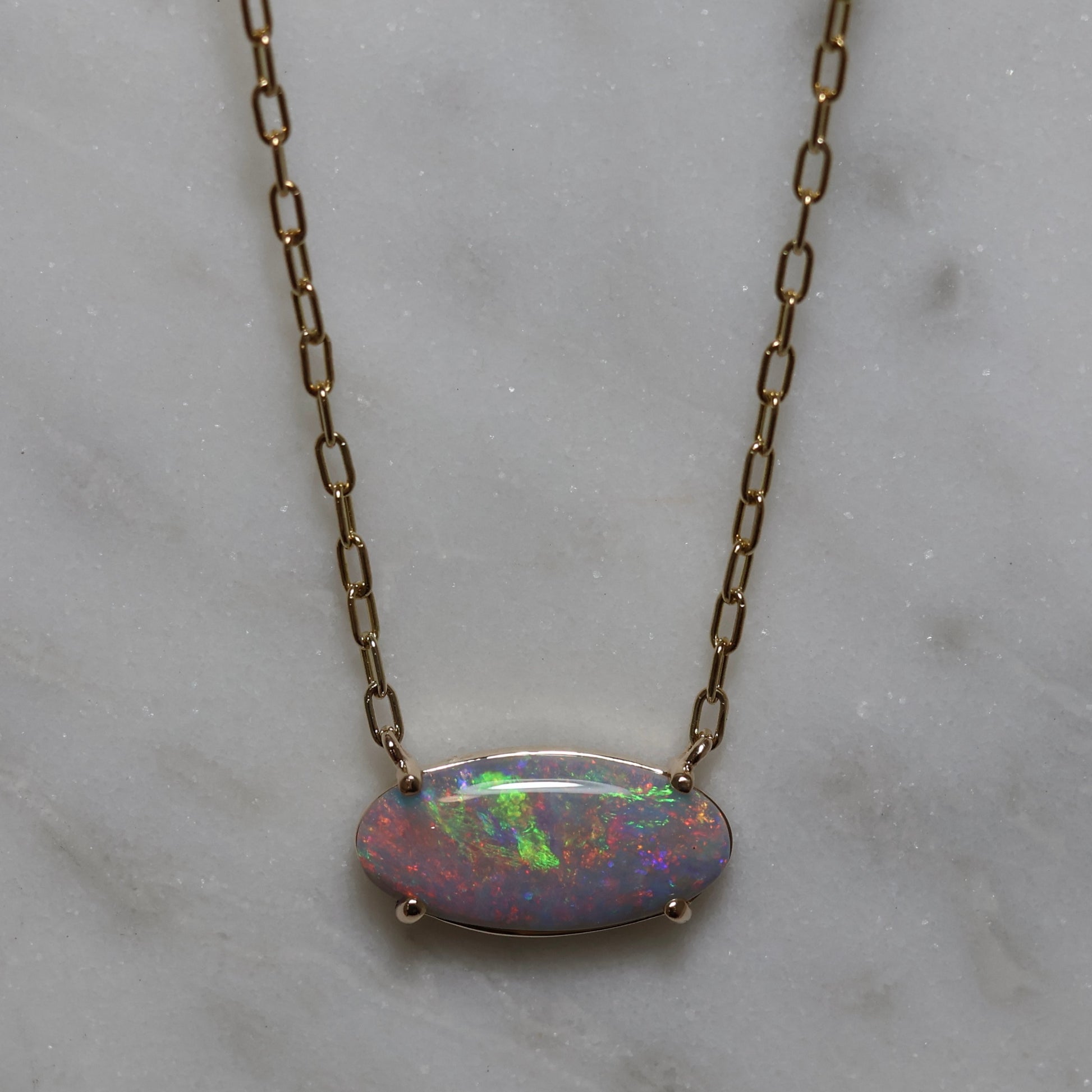 Semi Black Opal Pendant - 9K Yellow Gold