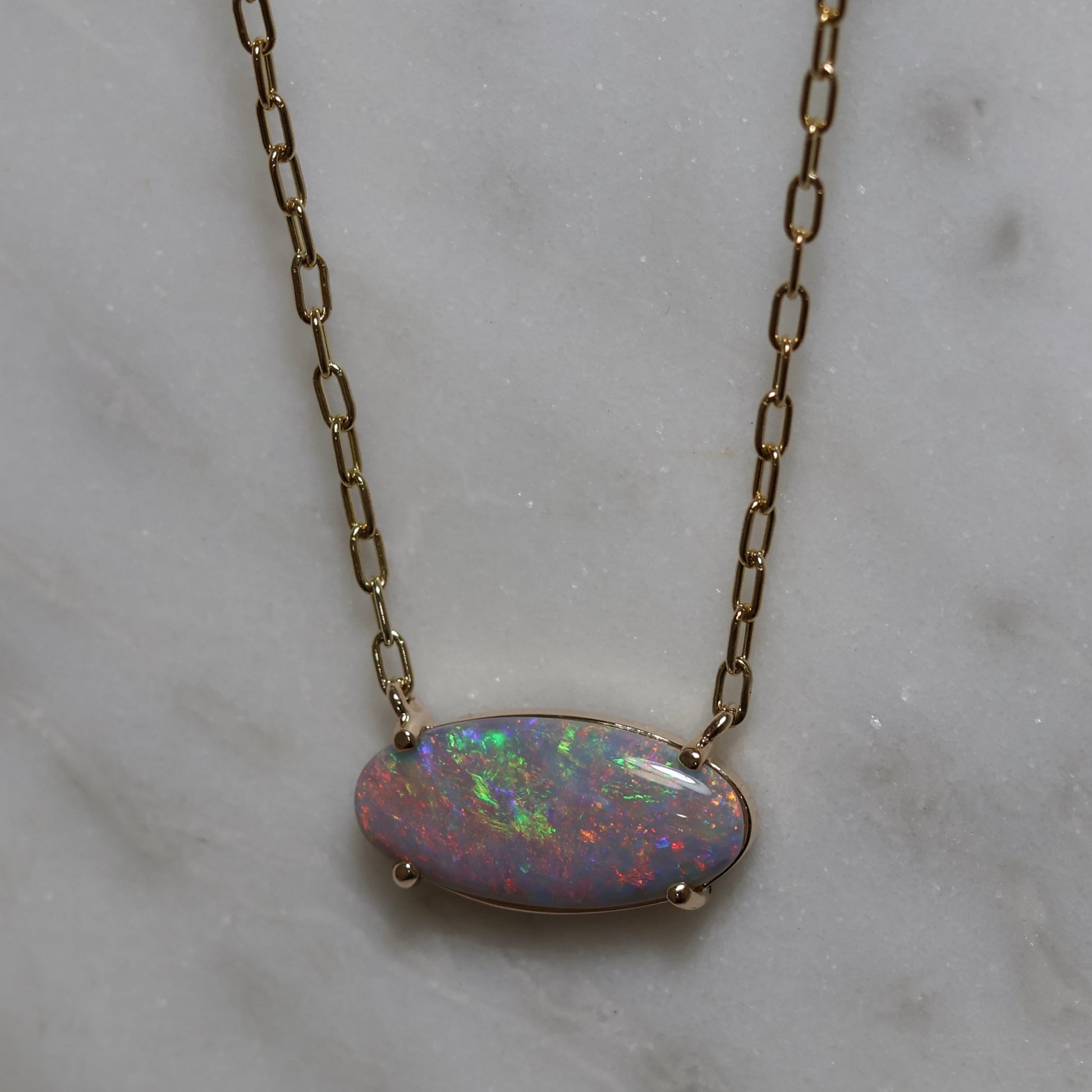 Semi Black Opal Pendant - 9K Yellow Gold