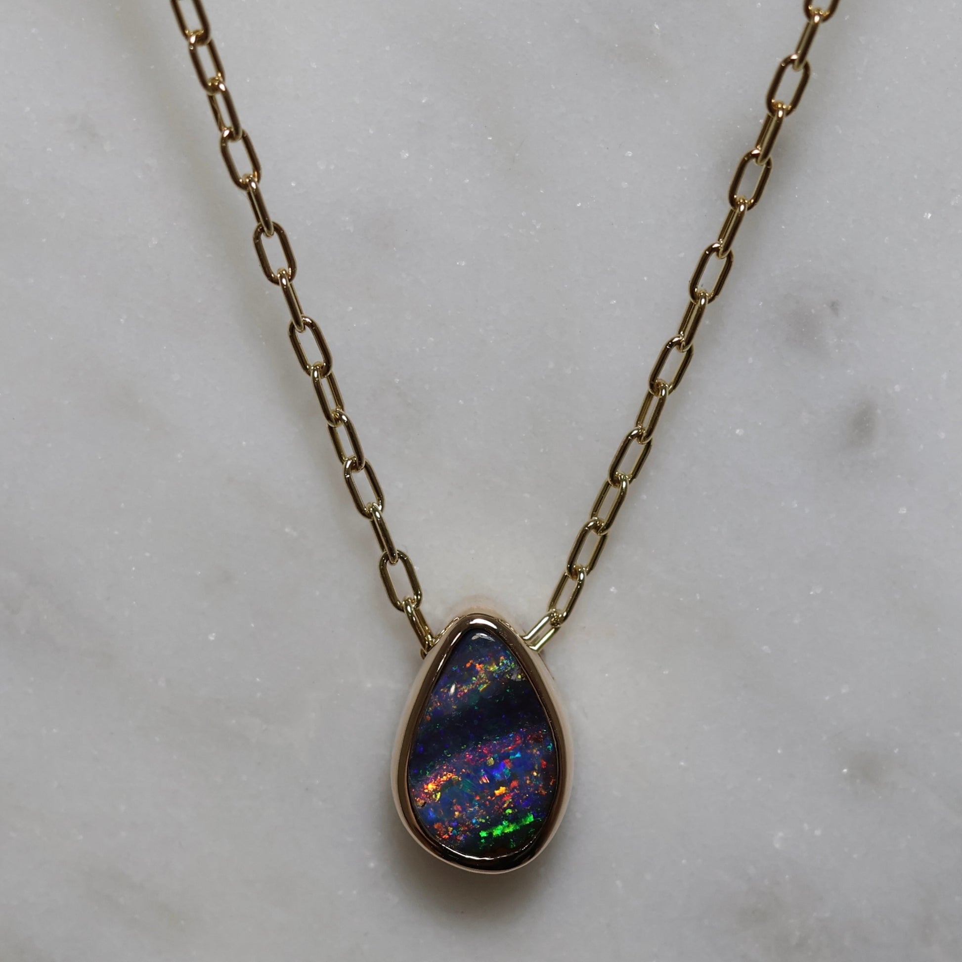 Boulder Opal Pendant - 9K Yellow Gold