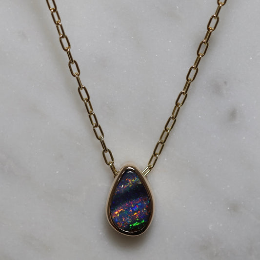 Boulder Opal Pendant - 9K Yellow Gold