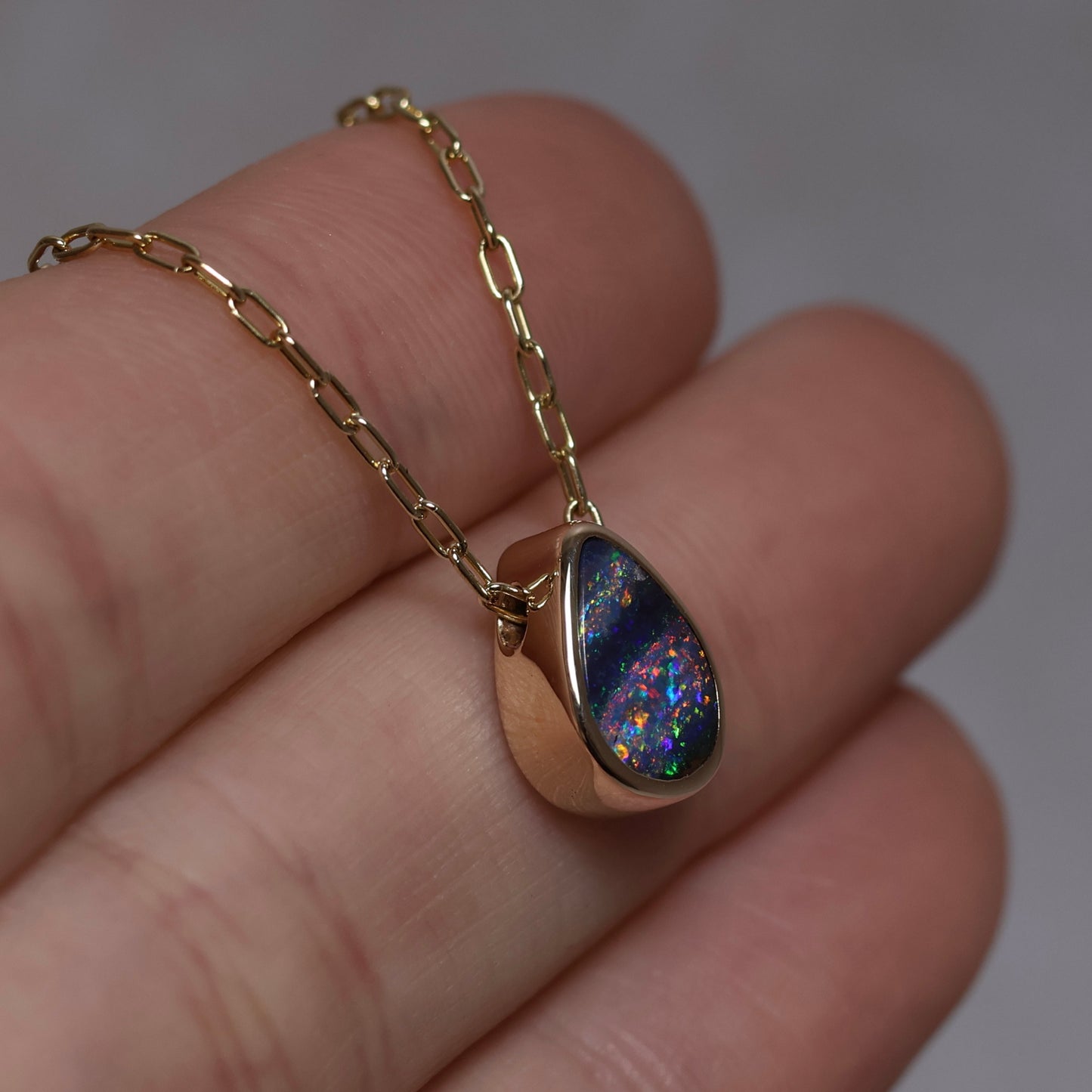 Boulder Opal Pendant - 9K Yellow Gold