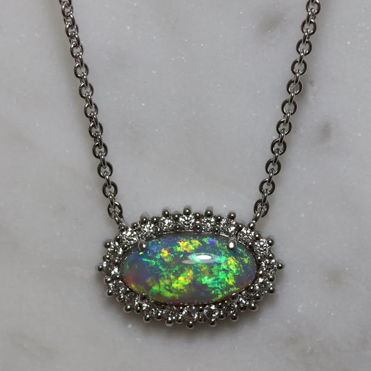 Crystal Opal Pendant with Diamonds - 18K White Gold