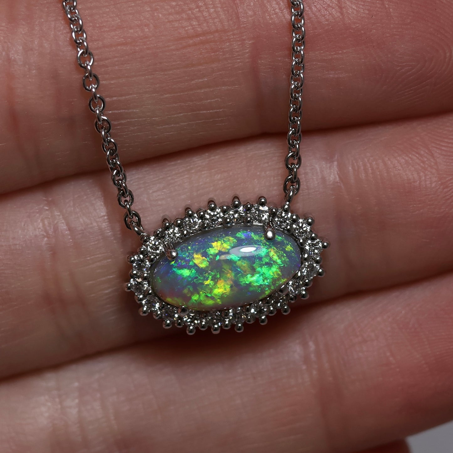 Crystal Opal Pendant with Diamonds - 18K White Gold