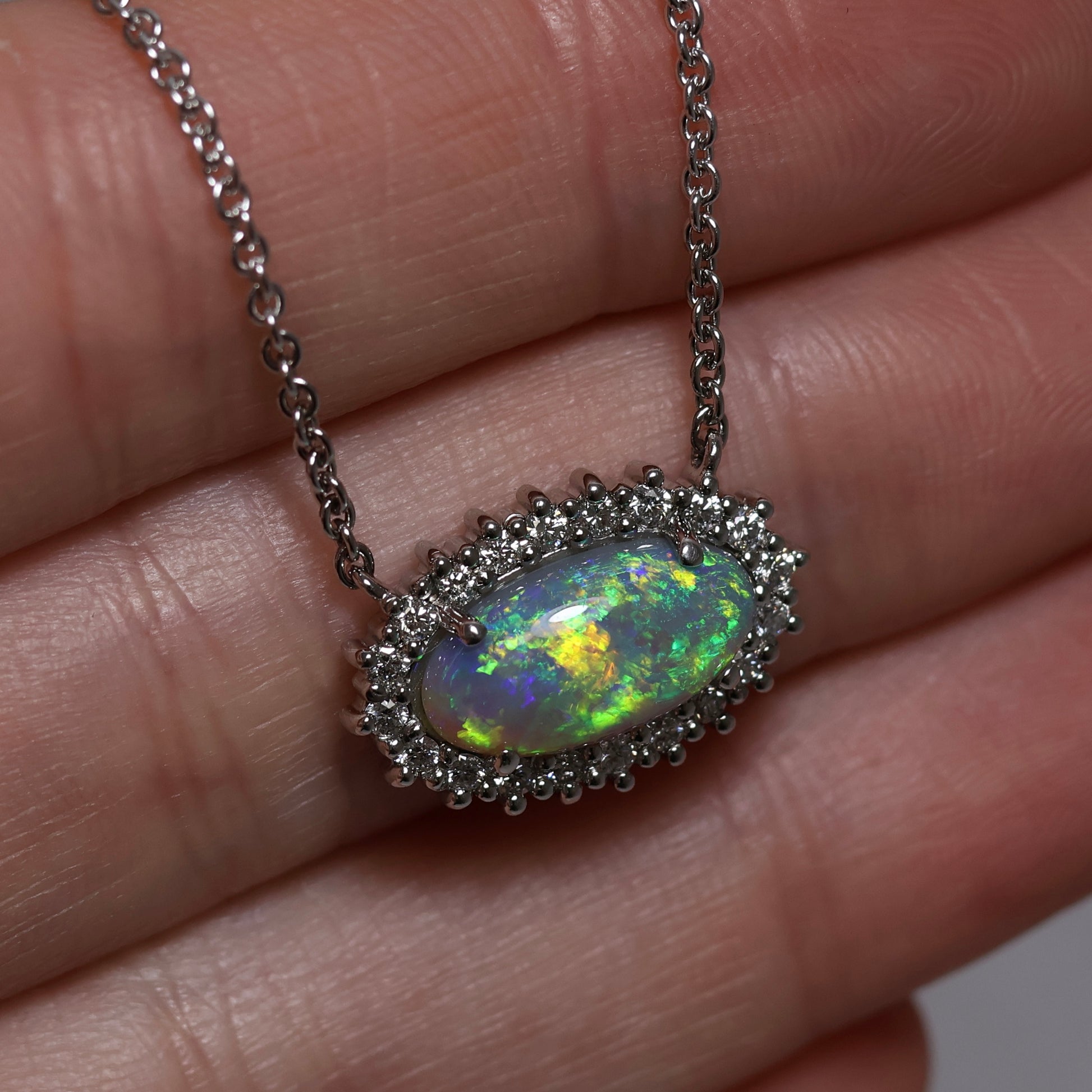 Crystal Opal Pendant with Diamonds - 18K White Gold