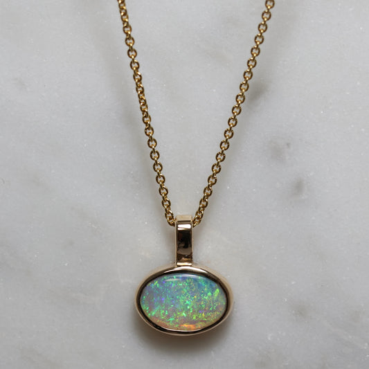 Crystal Opal Pendant - 9K Yellow Gold