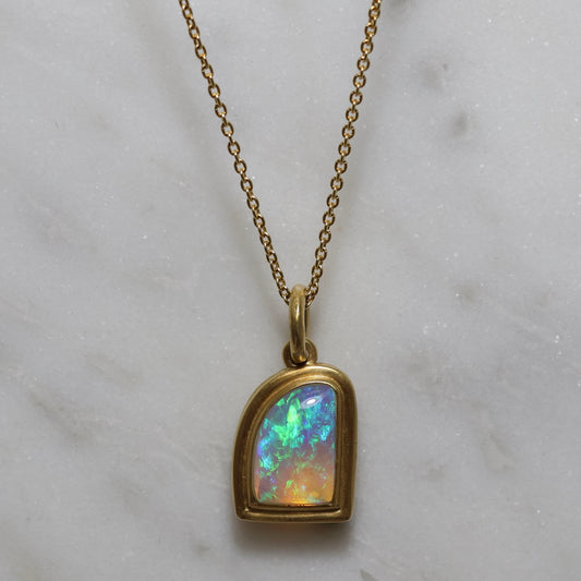 Crystal Opal Pendant - Satin Finish 18K Yellow Gold