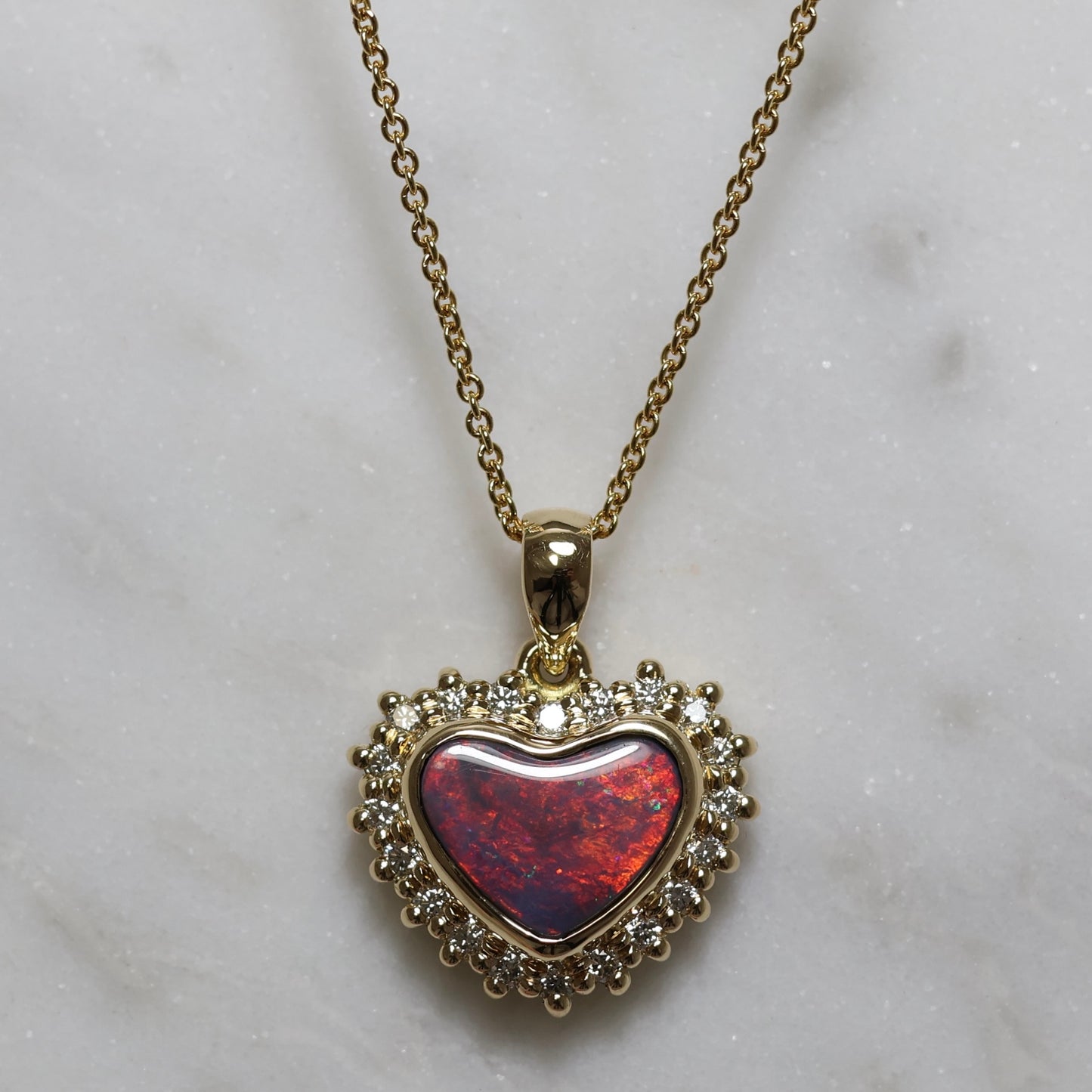 Flashy Black Opal Pendant With Diamonds - 18K Yellow Gold