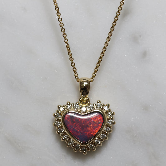 Flashy Black Opal Pendant With Diamonds - 18K Yellow Gold
