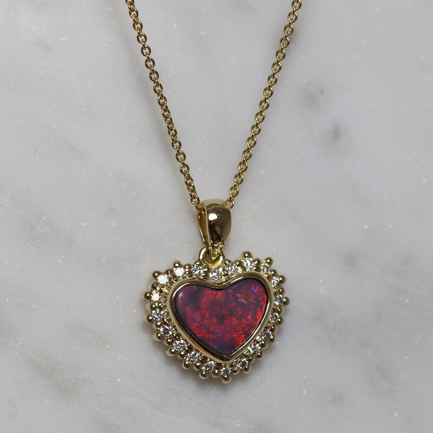 Flashy Black Opal Pendant With Diamonds - 18K Yellow Gold