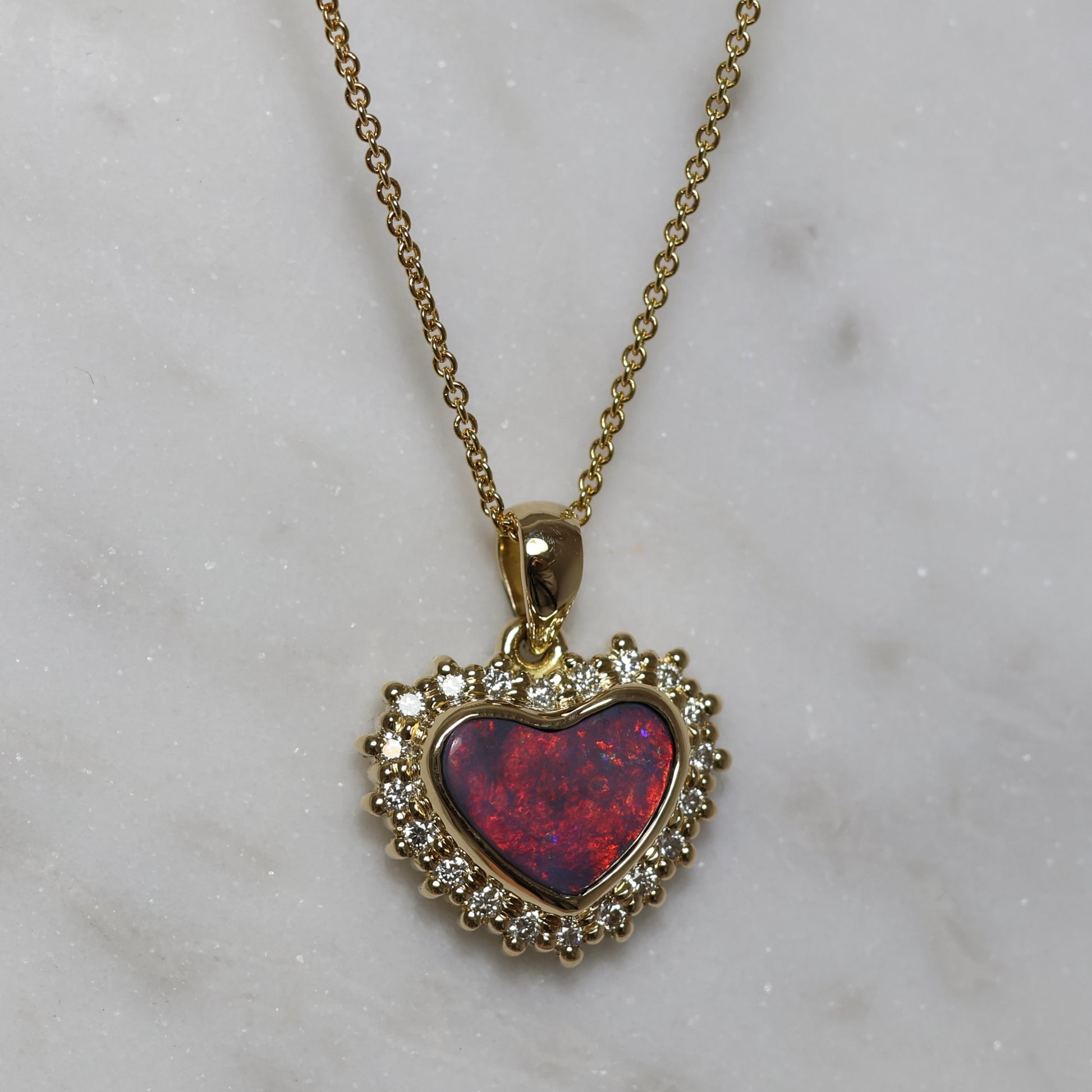Flashy Black Opal Pendant With Diamonds - 18K Yellow Gold