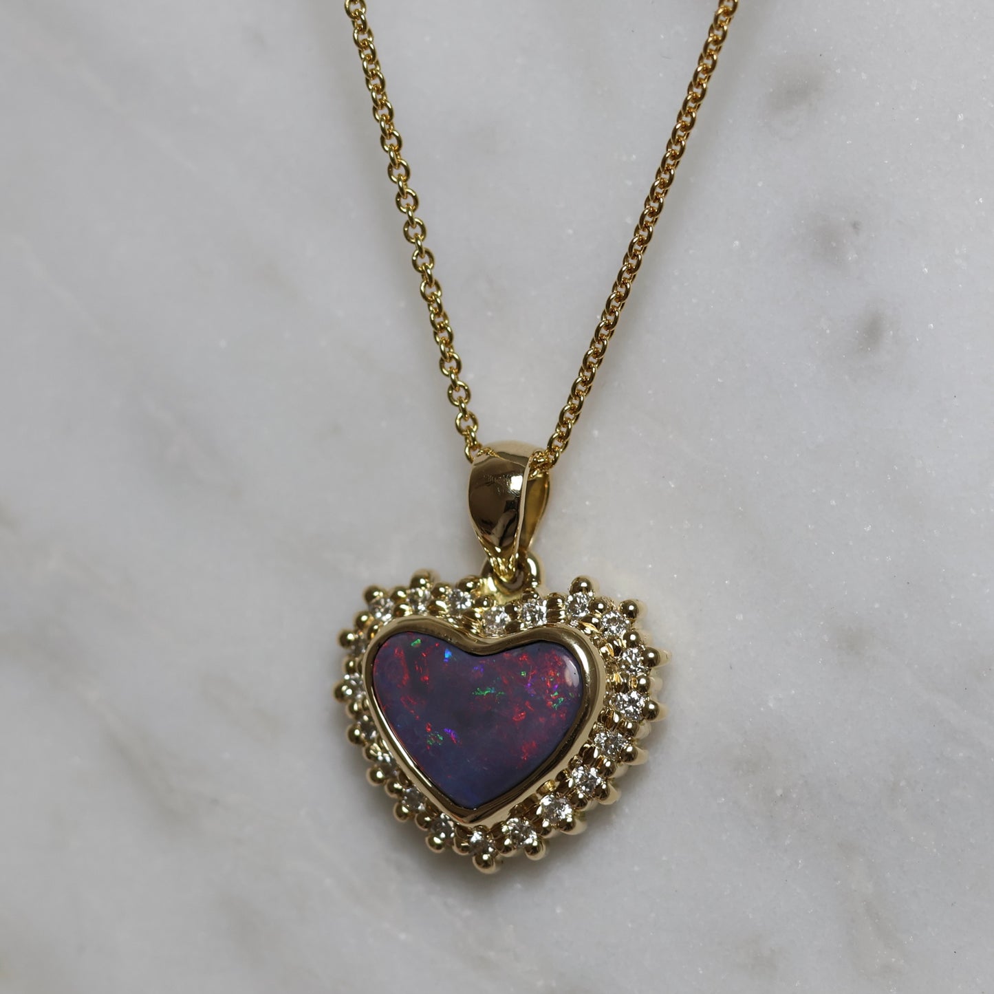 Flashy Black Opal Pendant With Diamonds - 18K Yellow Gold