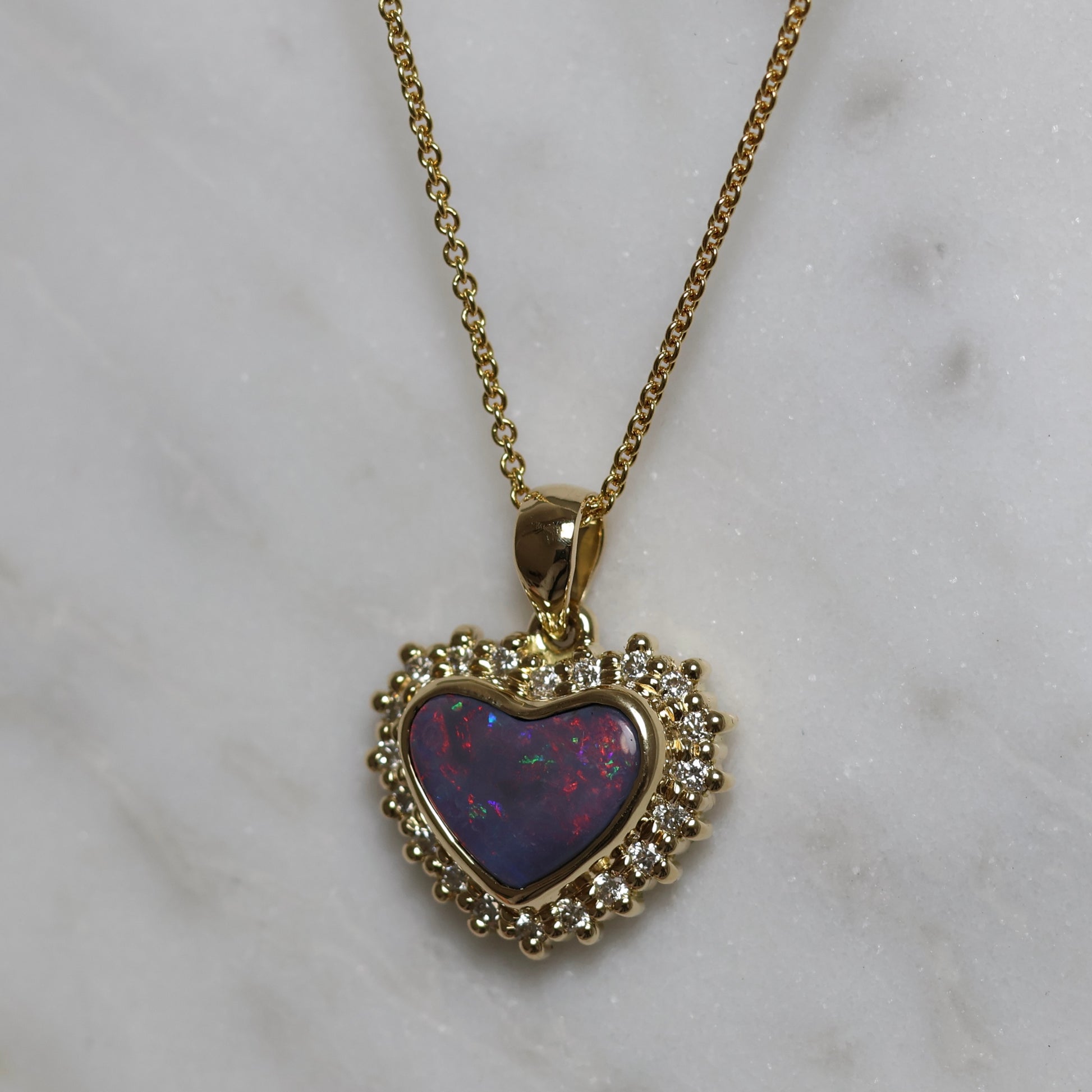 Flashy Black Opal Pendant With Diamonds - 18K Yellow Gold