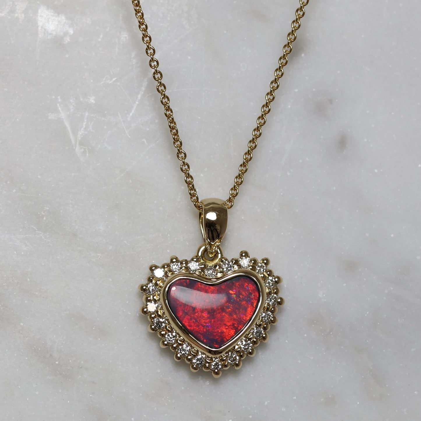 Flashy Black Opal Pendant With Diamonds - 18K Yellow Gold