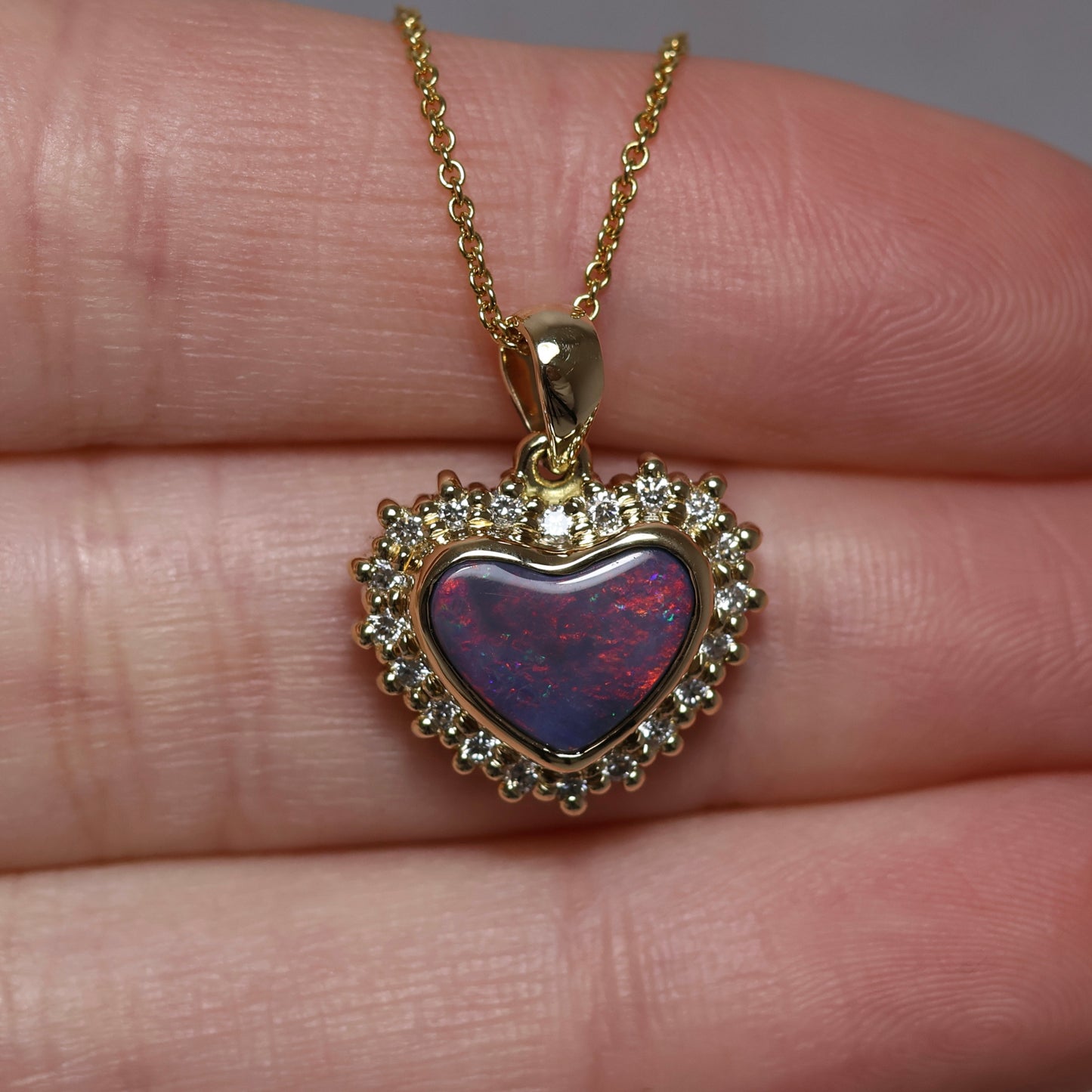 Flashy Black Opal Pendant With Diamonds - 18K Yellow Gold