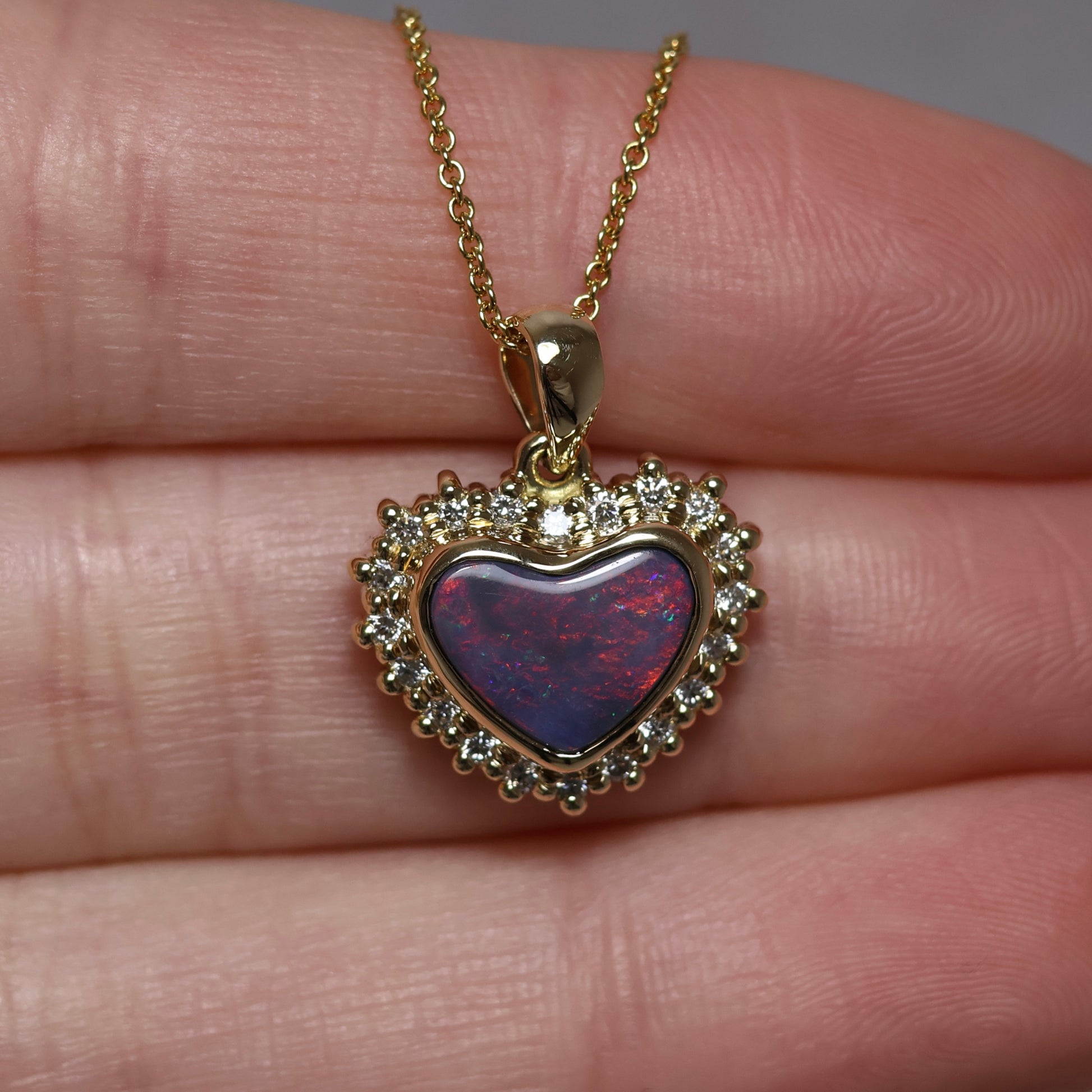Flashy Black Opal Pendant With Diamonds - 18K Yellow Gold