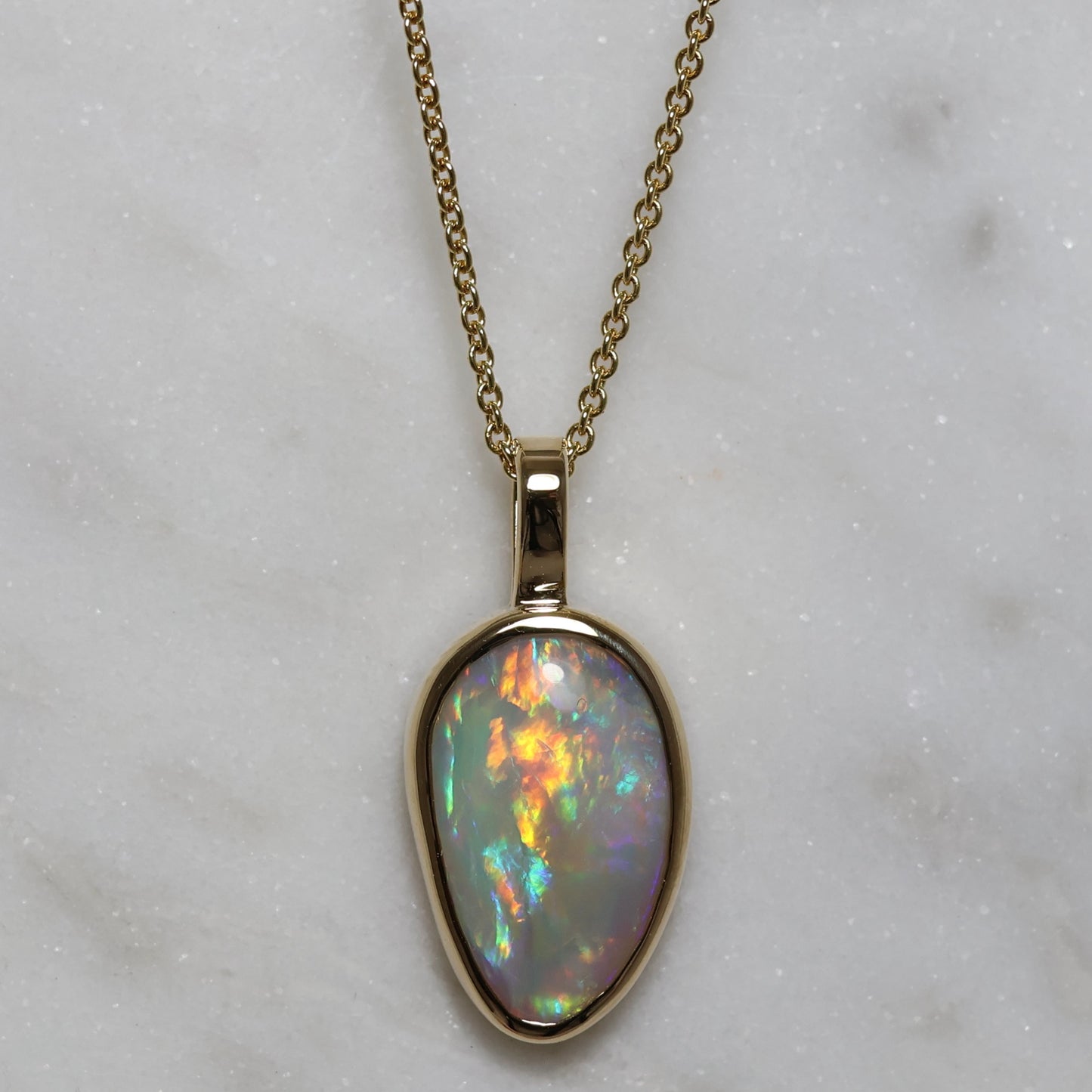 Semi Black Opal Pendant - 14K Yellow Gold