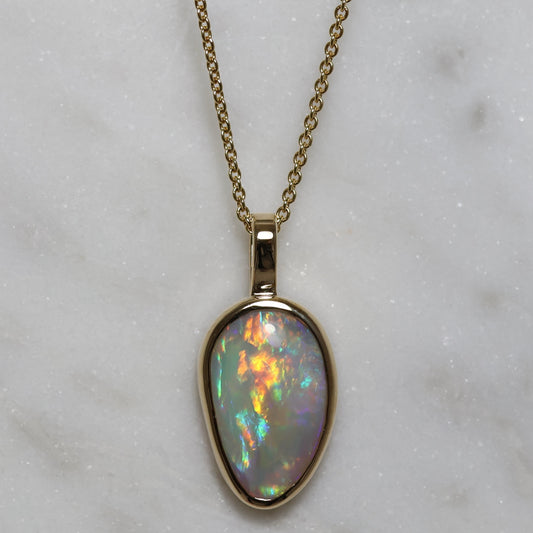 Semi Black Opal Pendant - 14K Yellow Gold