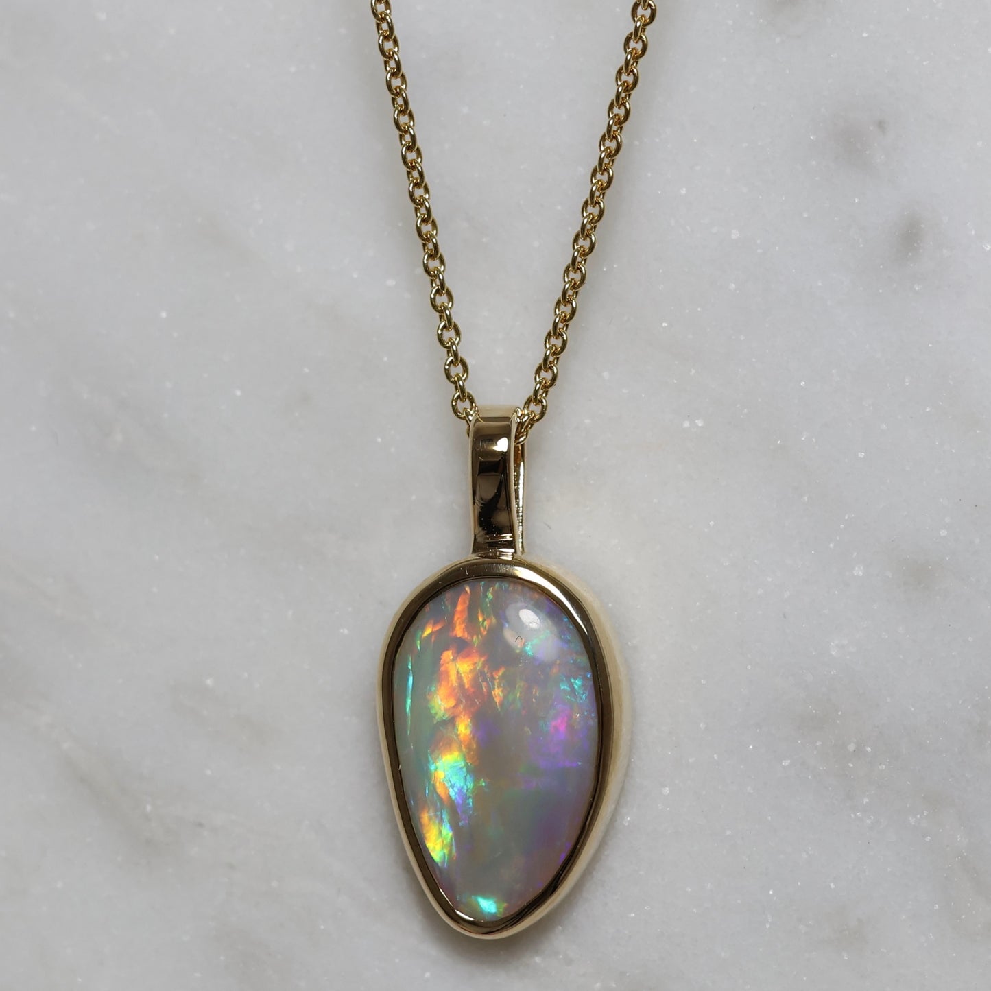 Semi Black Opal Pendant - 14K Yellow Gold