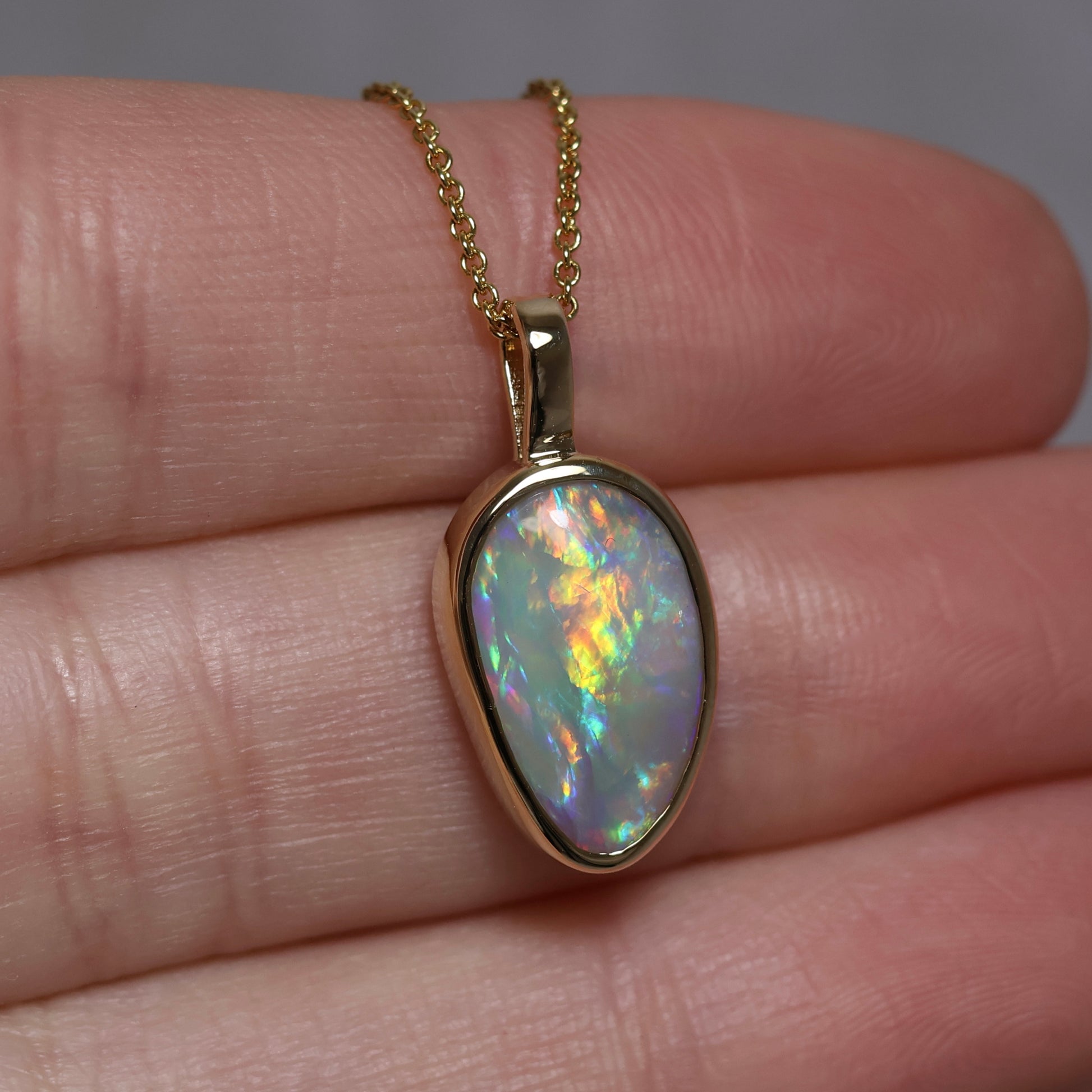 Semi Black Opal Pendant - 14K Yellow Gold