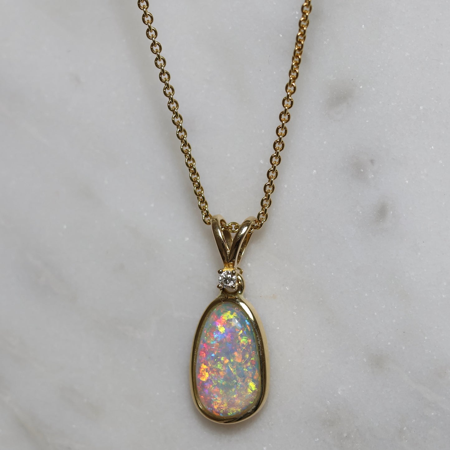Crystal Opal Pendant With Diamond - 18K Yellow Gold