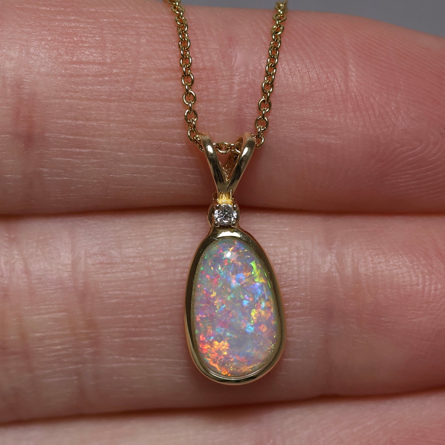 Crystal Opal Pendant With Diamond - 18K Yellow Gold