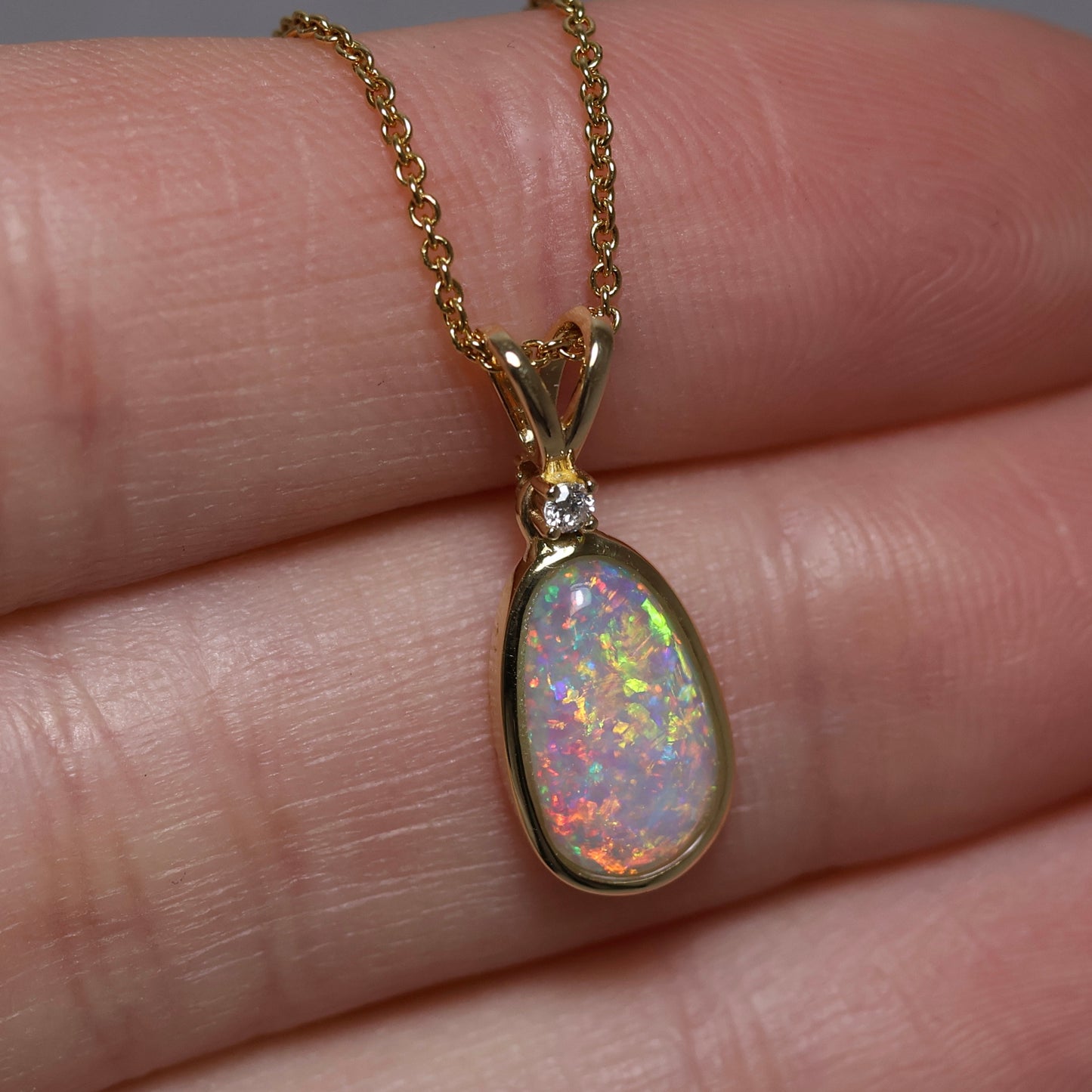 Crystal Opal Pendant With Diamond - 18K Yellow Gold