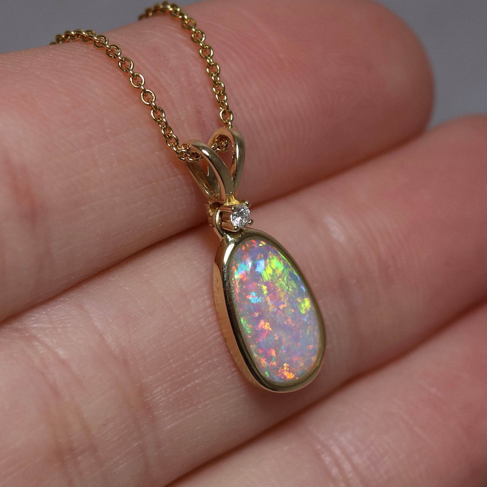 Crystal Opal Pendant With Diamond - 18K Yellow Gold