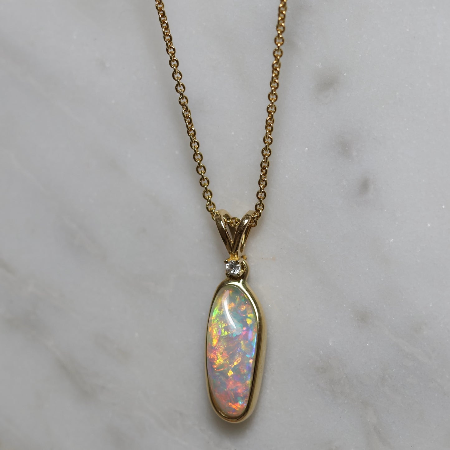 Crystal Opal Pendant With Diamond - 18K Yellow Gold