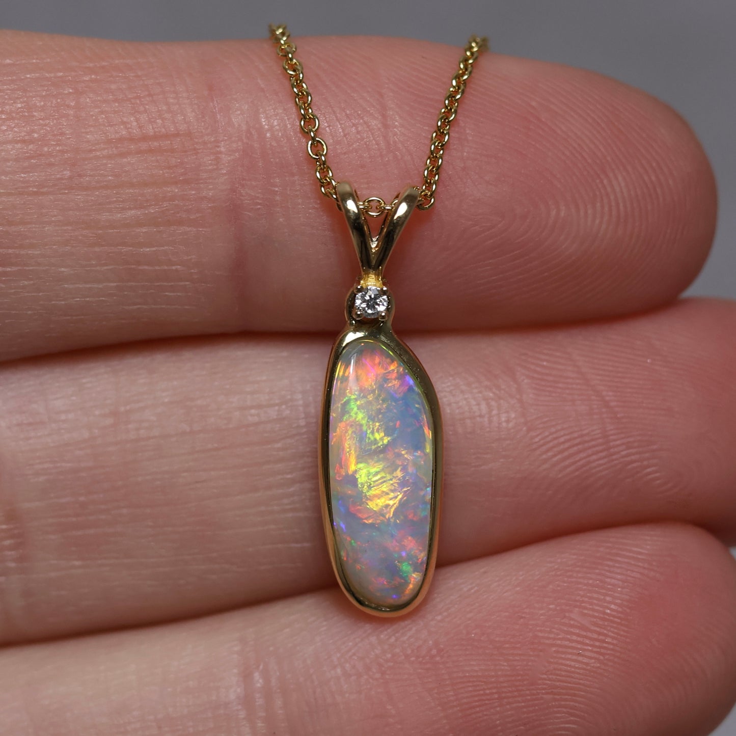 Crystal Opal Pendant With Diamond - 18K Yellow Gold
