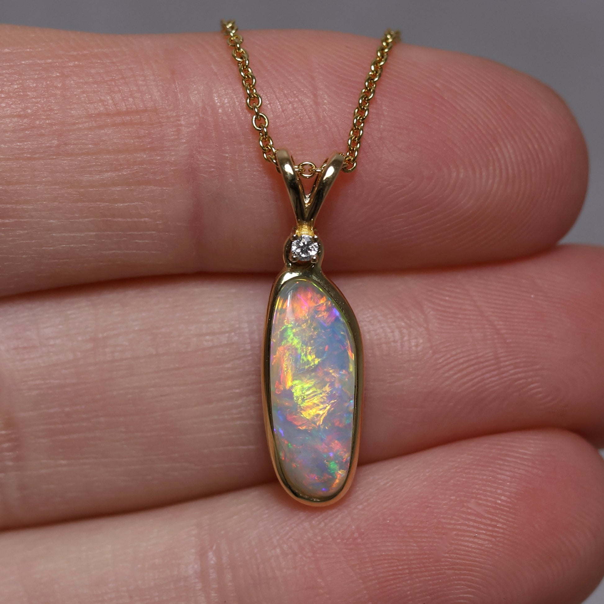 Crystal Opal Pendant With Diamond - 18K Yellow Gold
