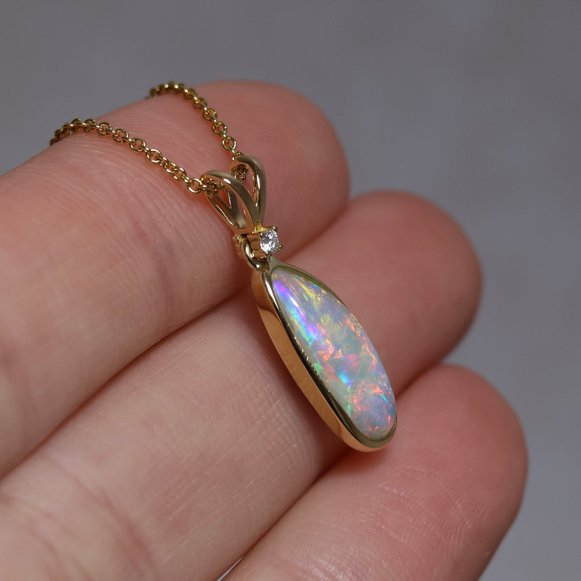Crystal Opal Pendant With Diamond - 18K Yellow Gold