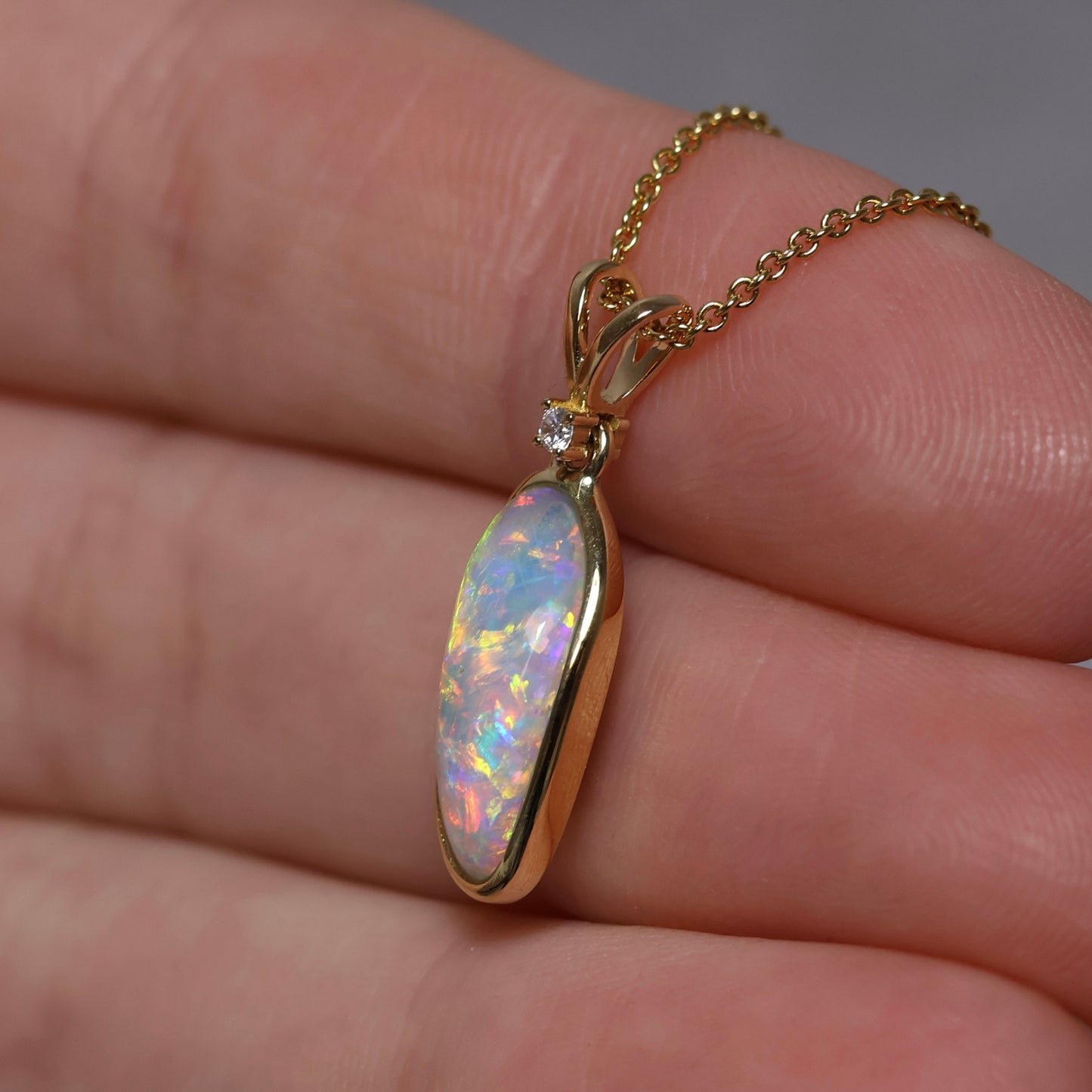 Crystal Opal Pendant With Diamond - 18K Yellow Gold