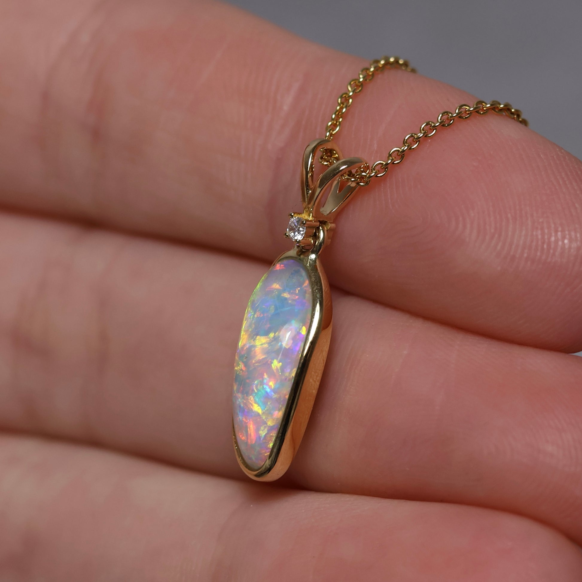 Crystal Opal Pendant With Diamond - 18K Yellow Gold