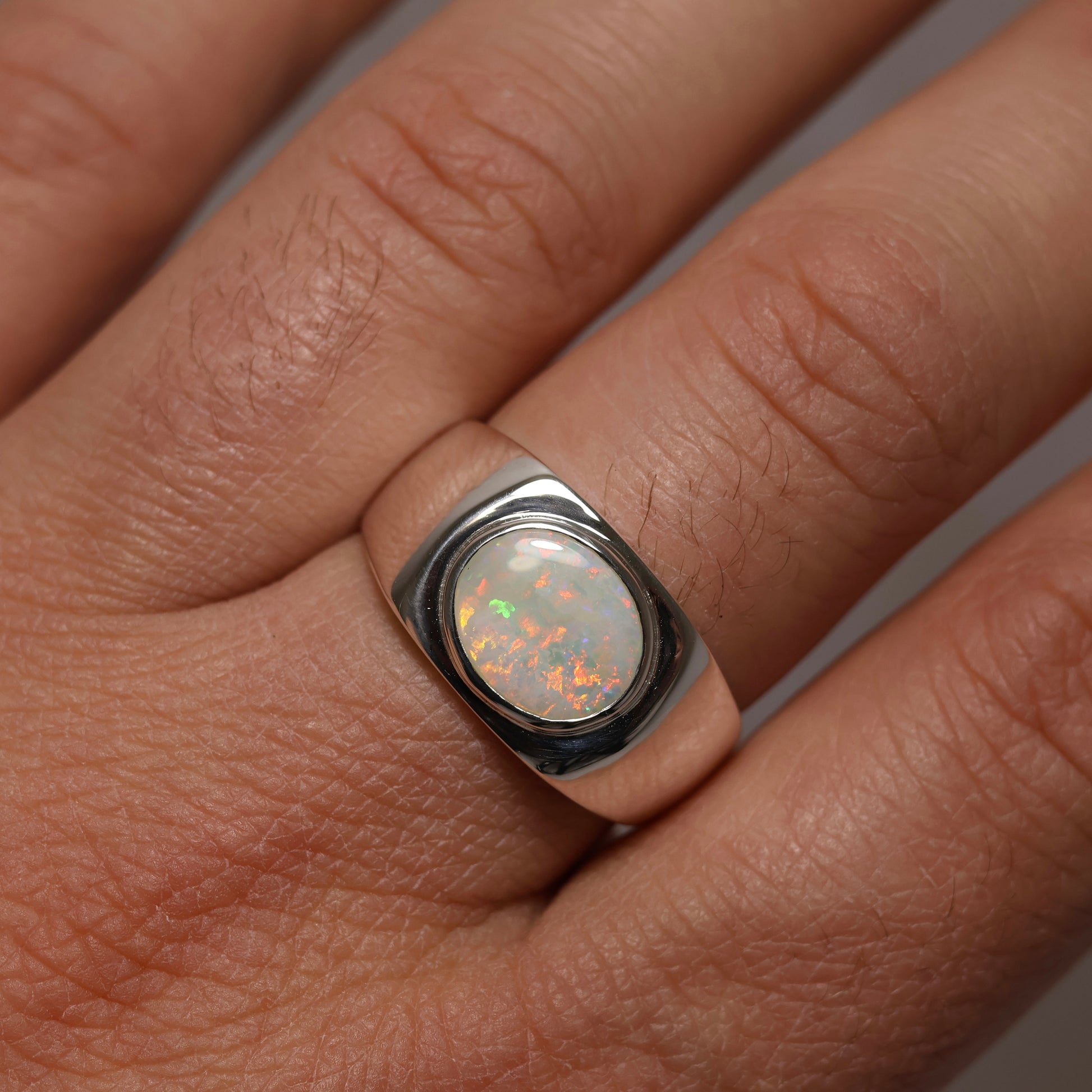 Mens Opal Ring - Sterling Silver