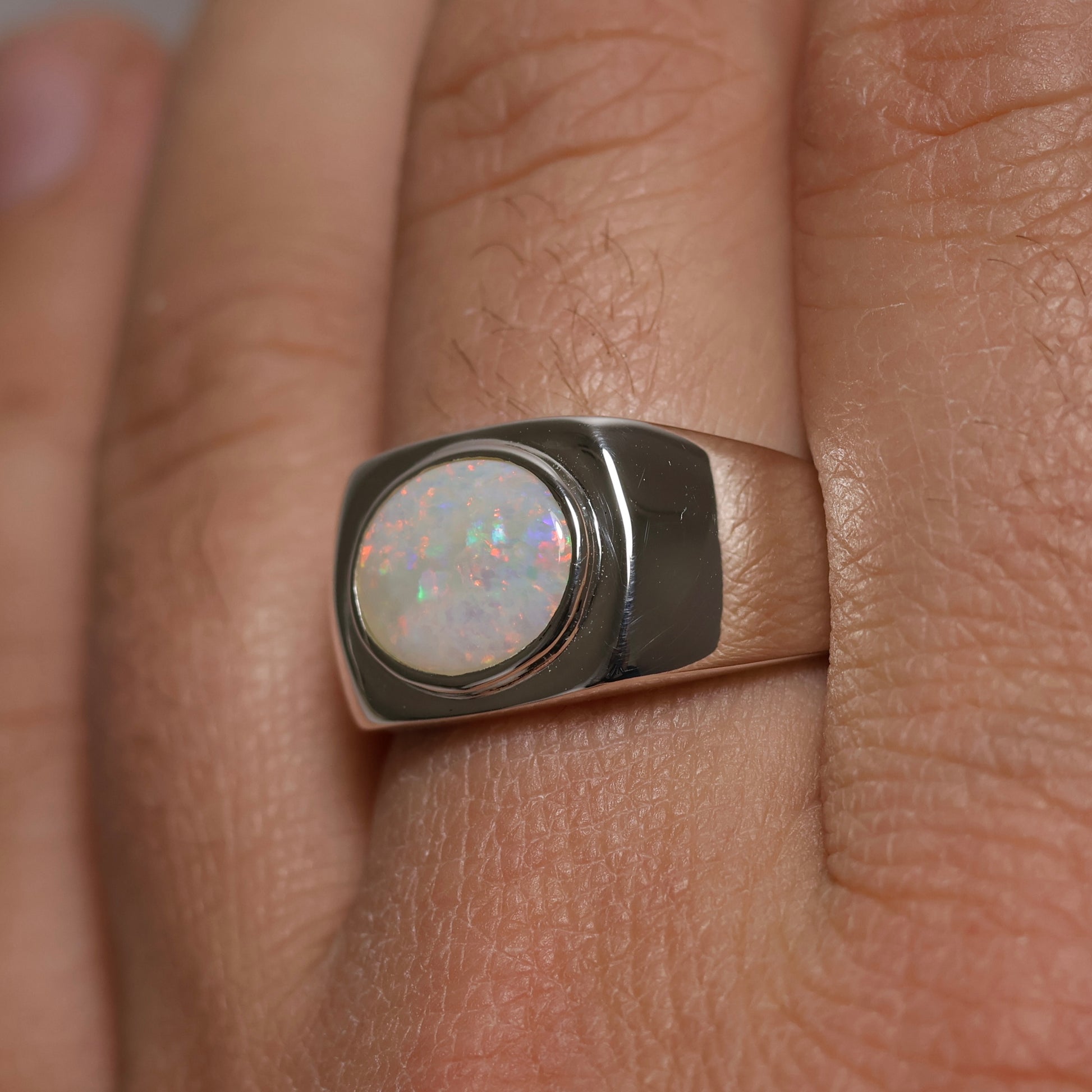 Mens Opal Ring - Sterling Silver