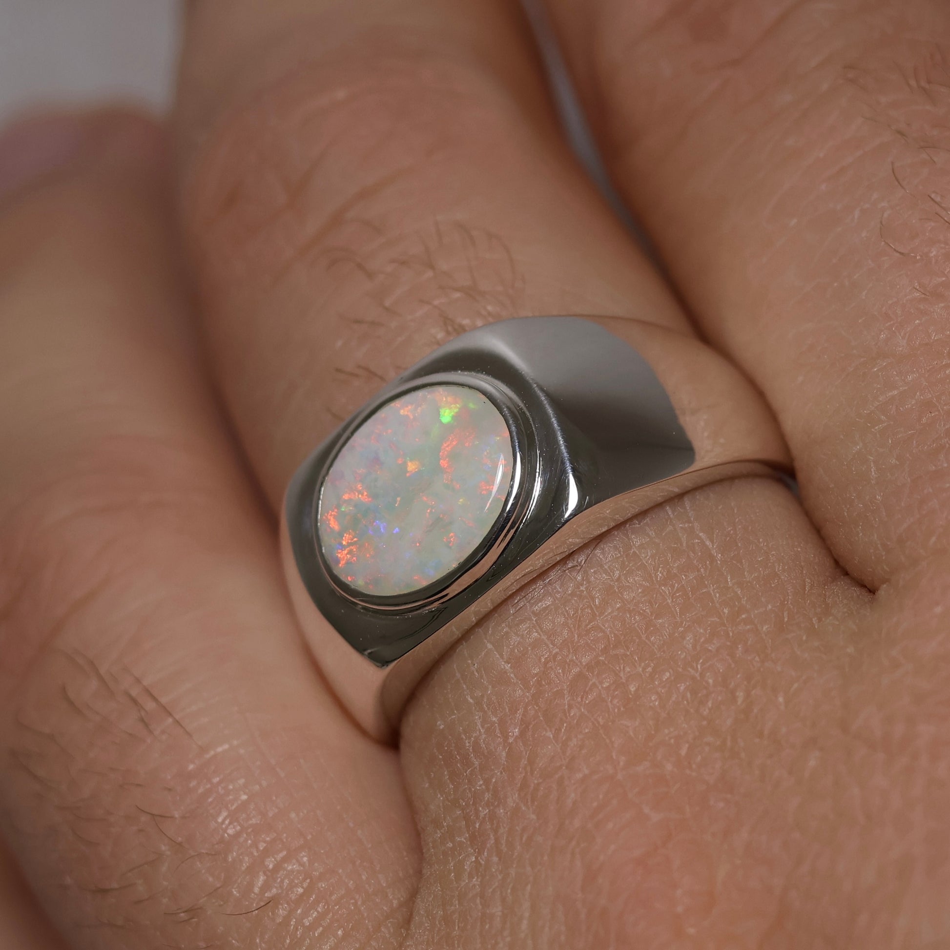 Mens Opal Ring - Sterling Silver