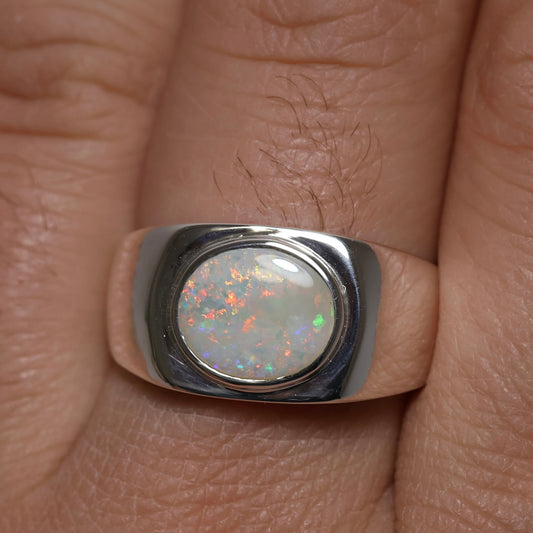 Mens Opal Ring - Sterling Silver
