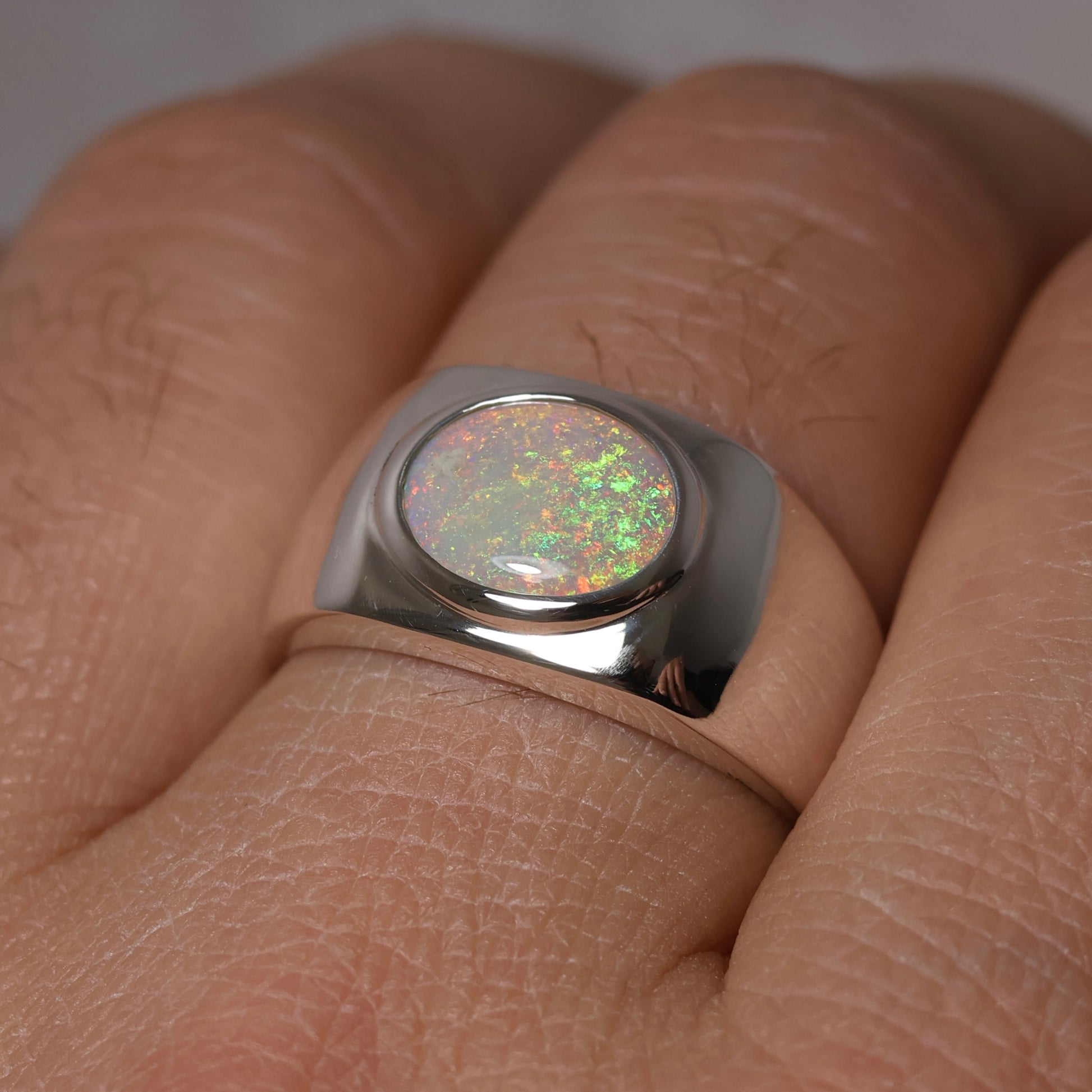 Mens Opal Ring - Sterling Silver