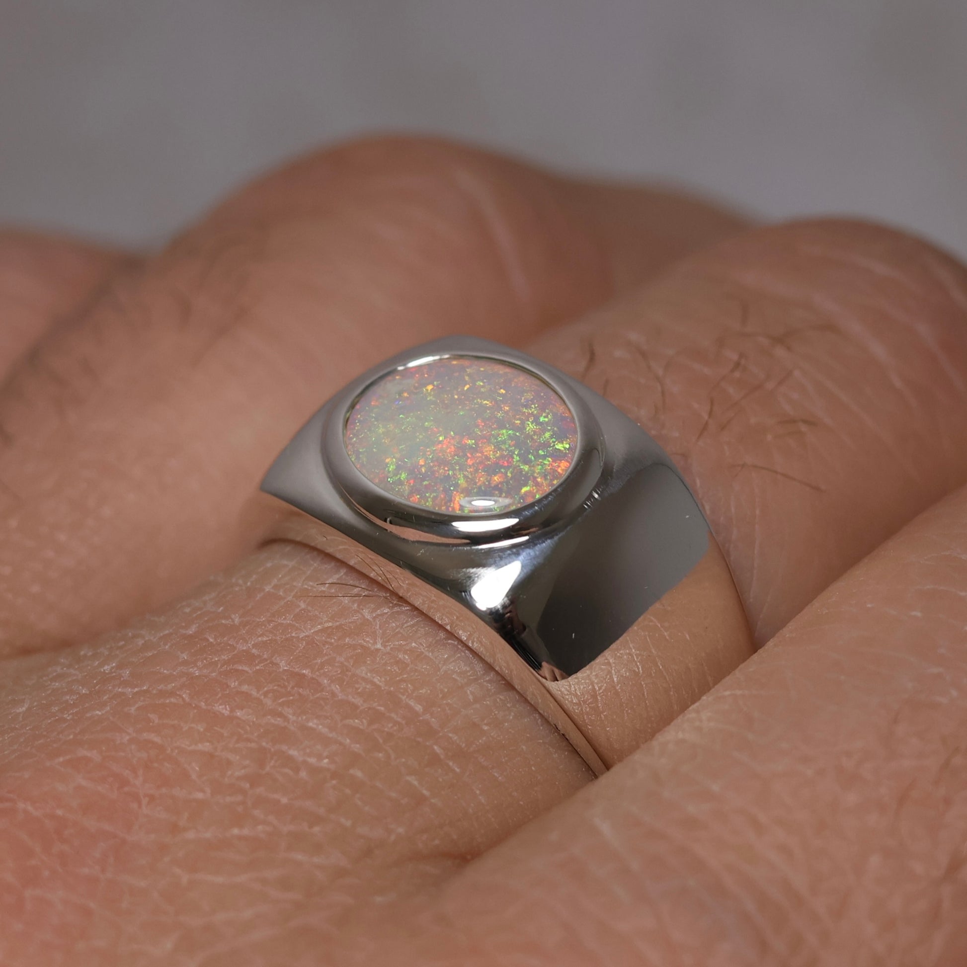 Mens Opal Ring - Sterling Silver