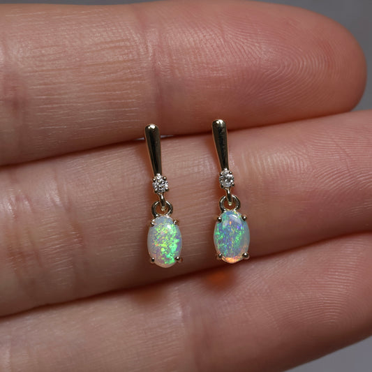 Crystal Opal Studs With Diamonds - 14K Yellow Gold