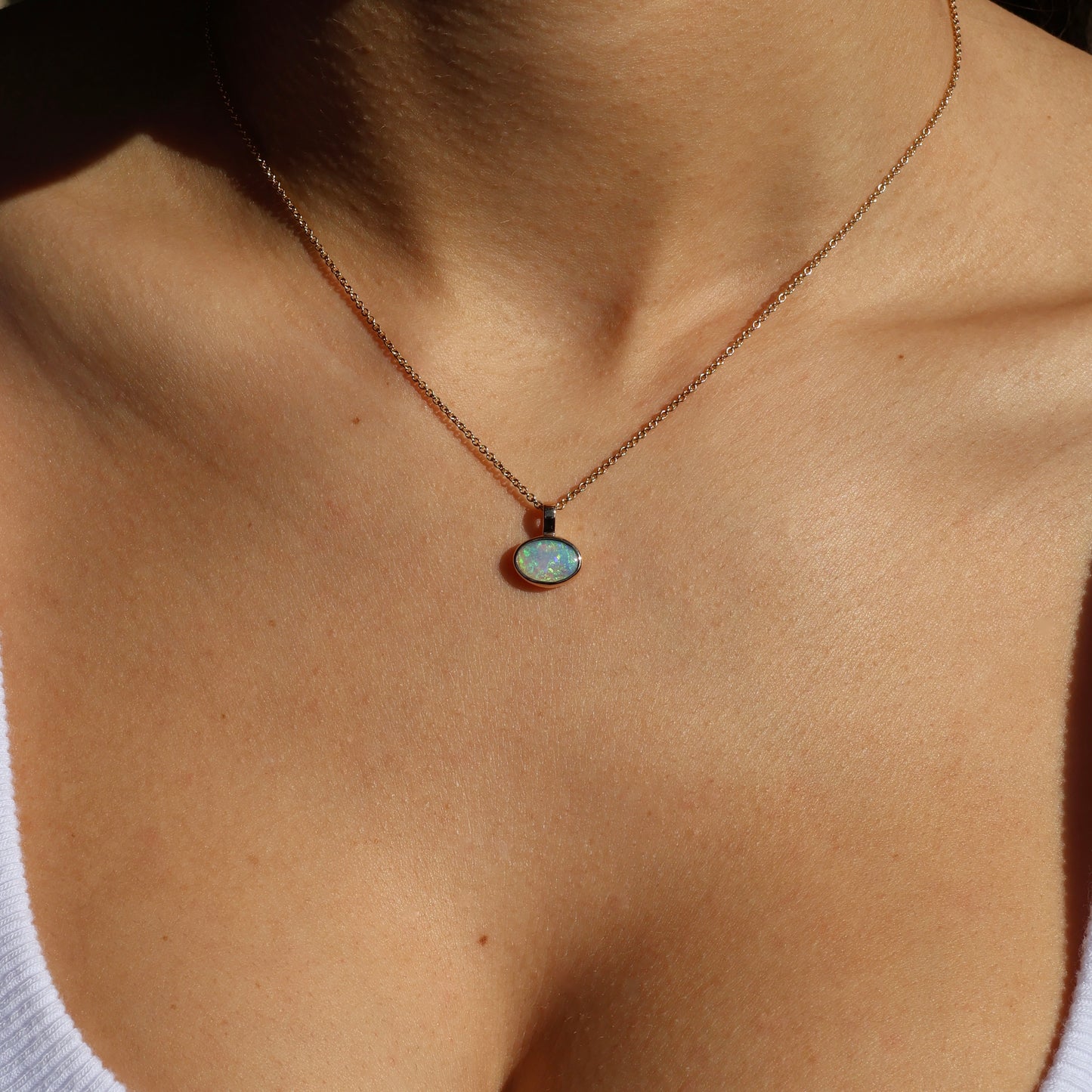 Crystal Opal Pendant - 9K Yellow Gold