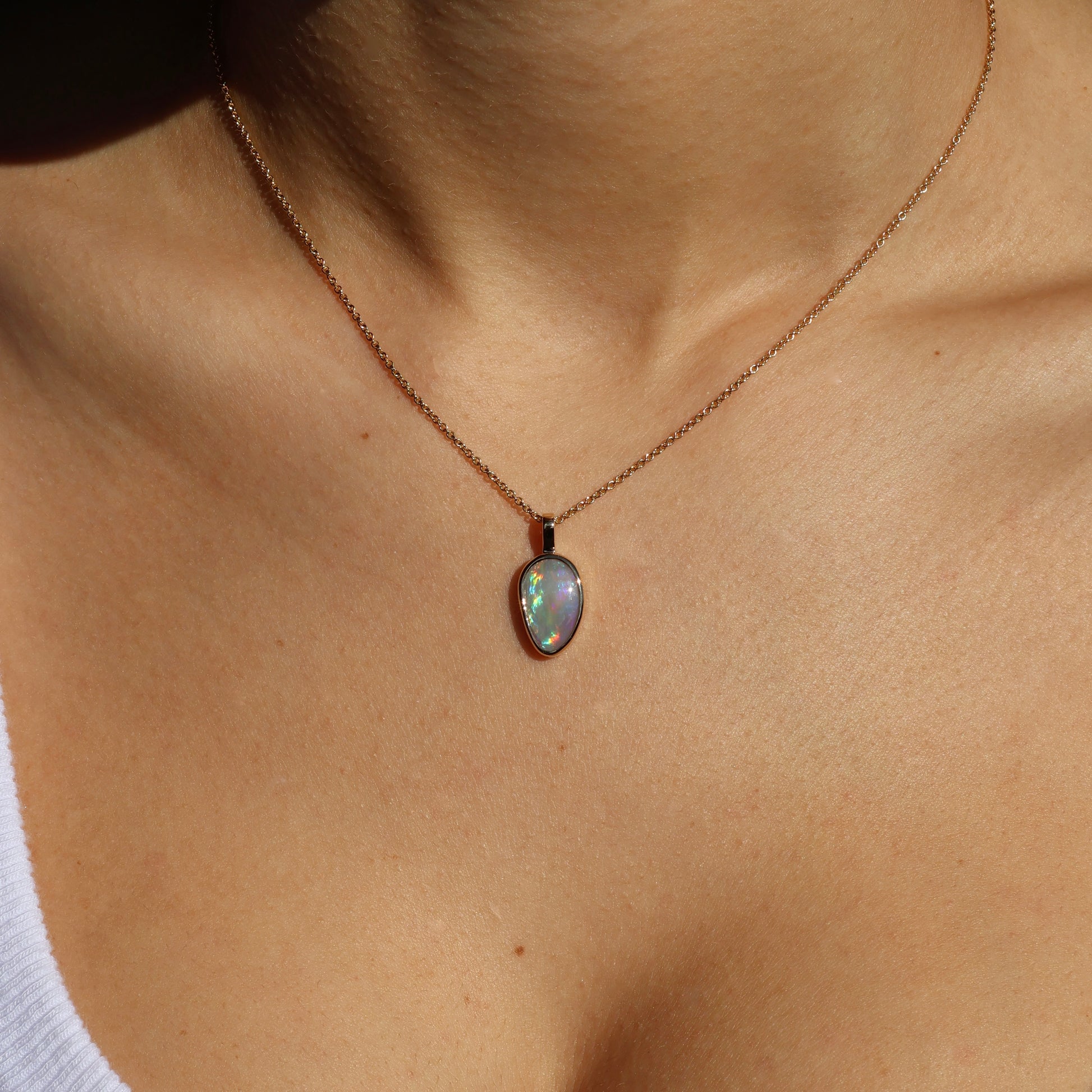 Semi Black Opal Pendant - 14K Yellow Gold