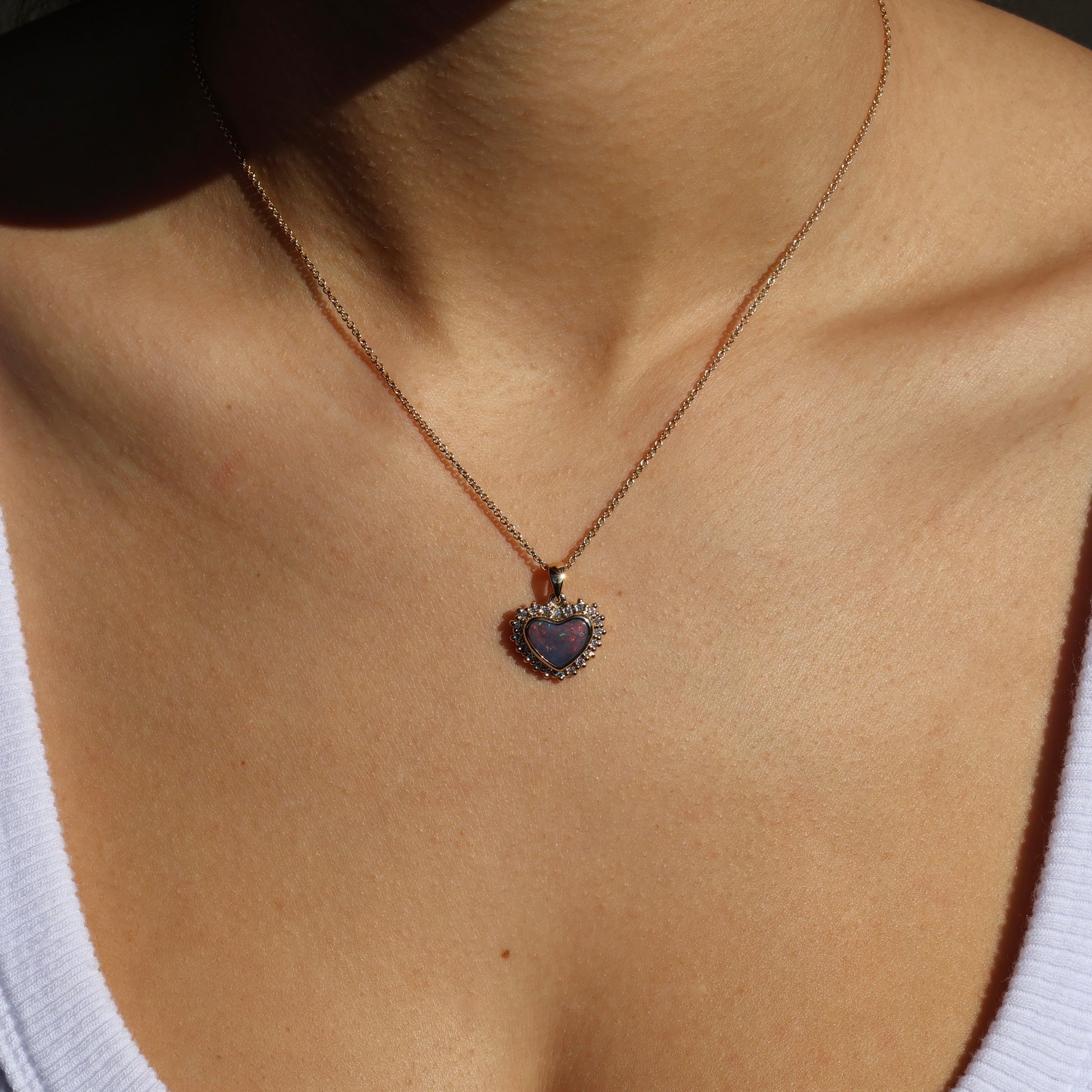 Flashy Black Opal Pendant With Diamonds - 18K Yellow Gold